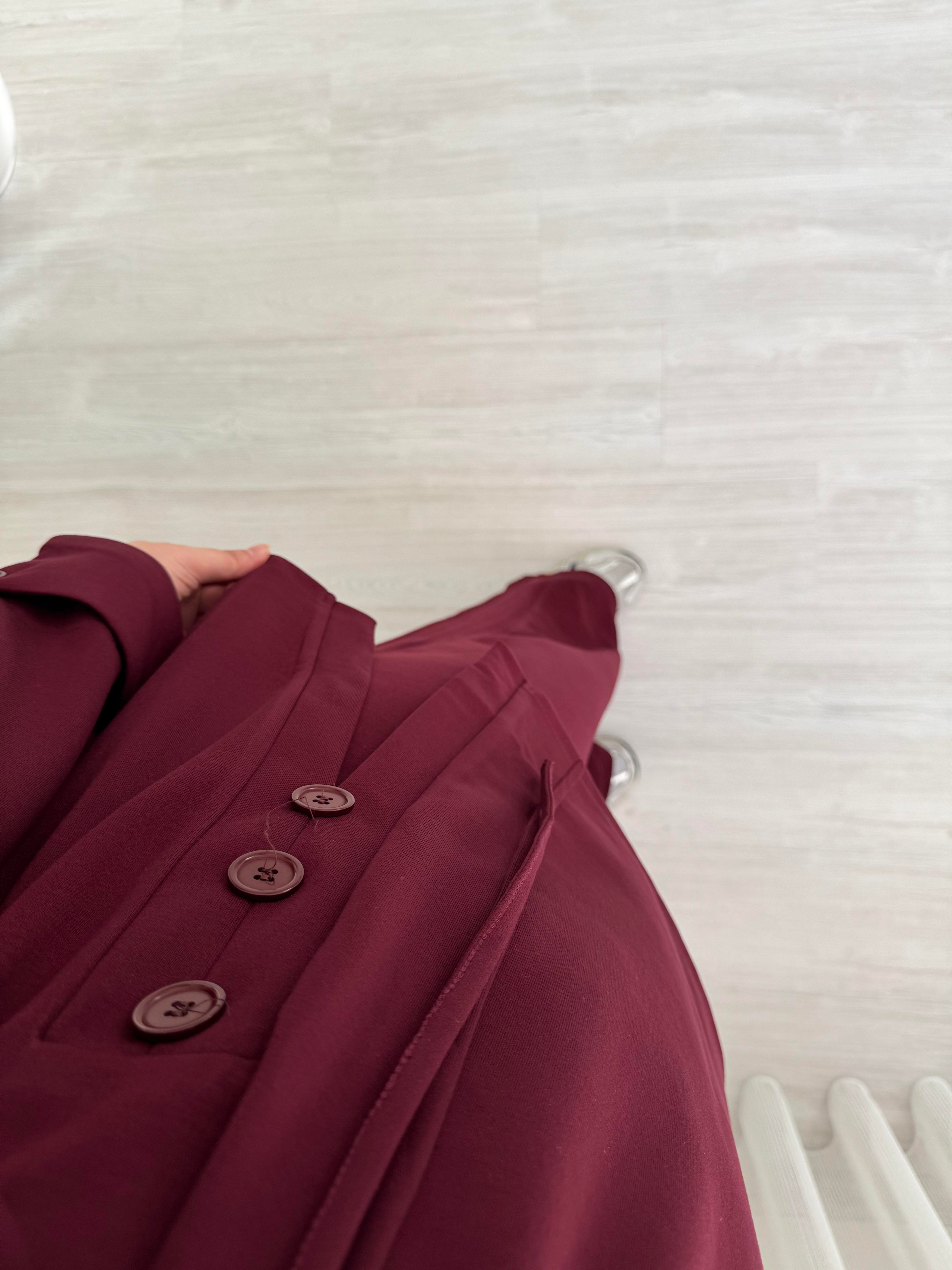 Poli Düğme Detaylı Takım Bordo