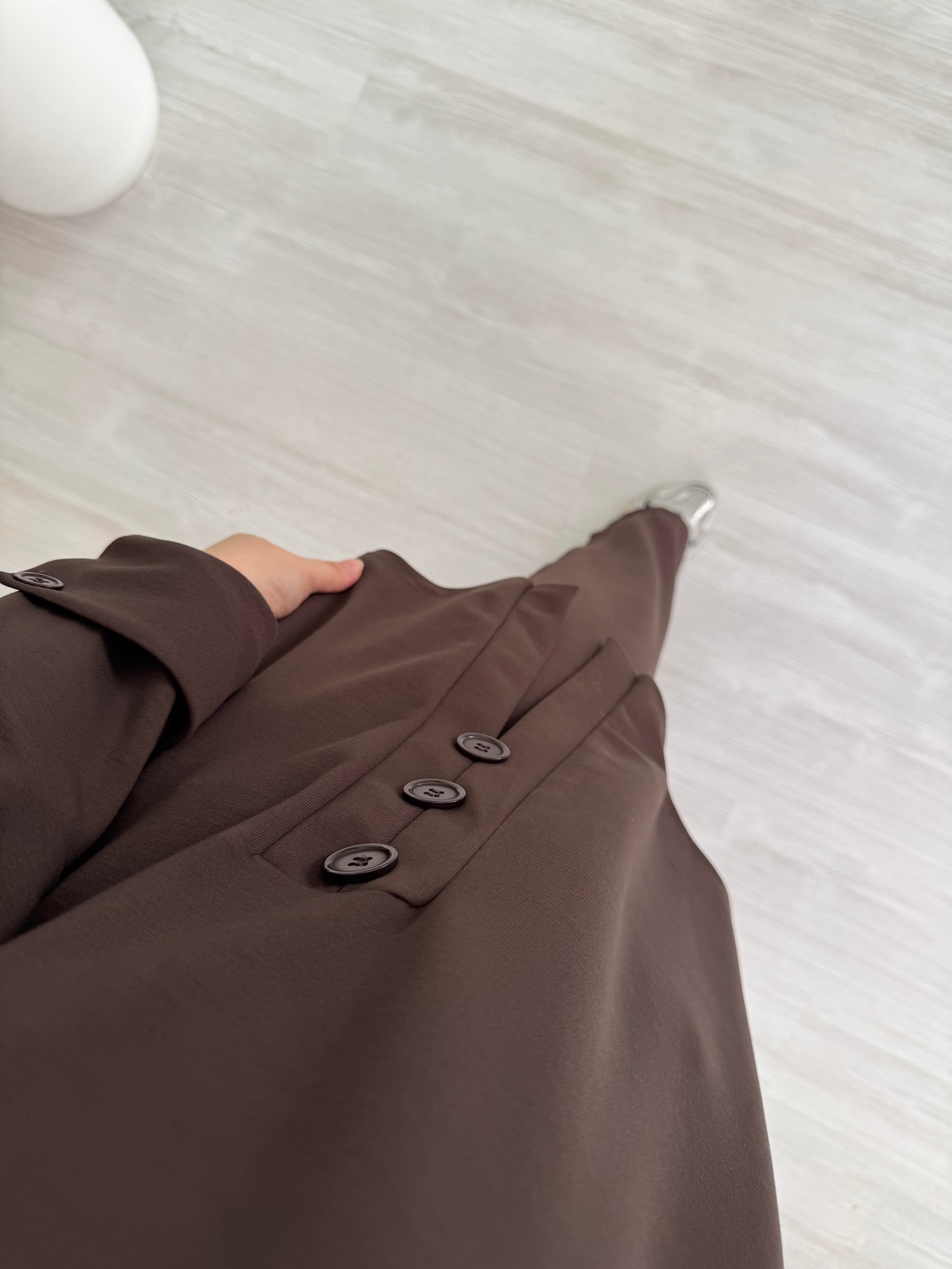 Poli Düğme Detaylı Takım Kahve 
