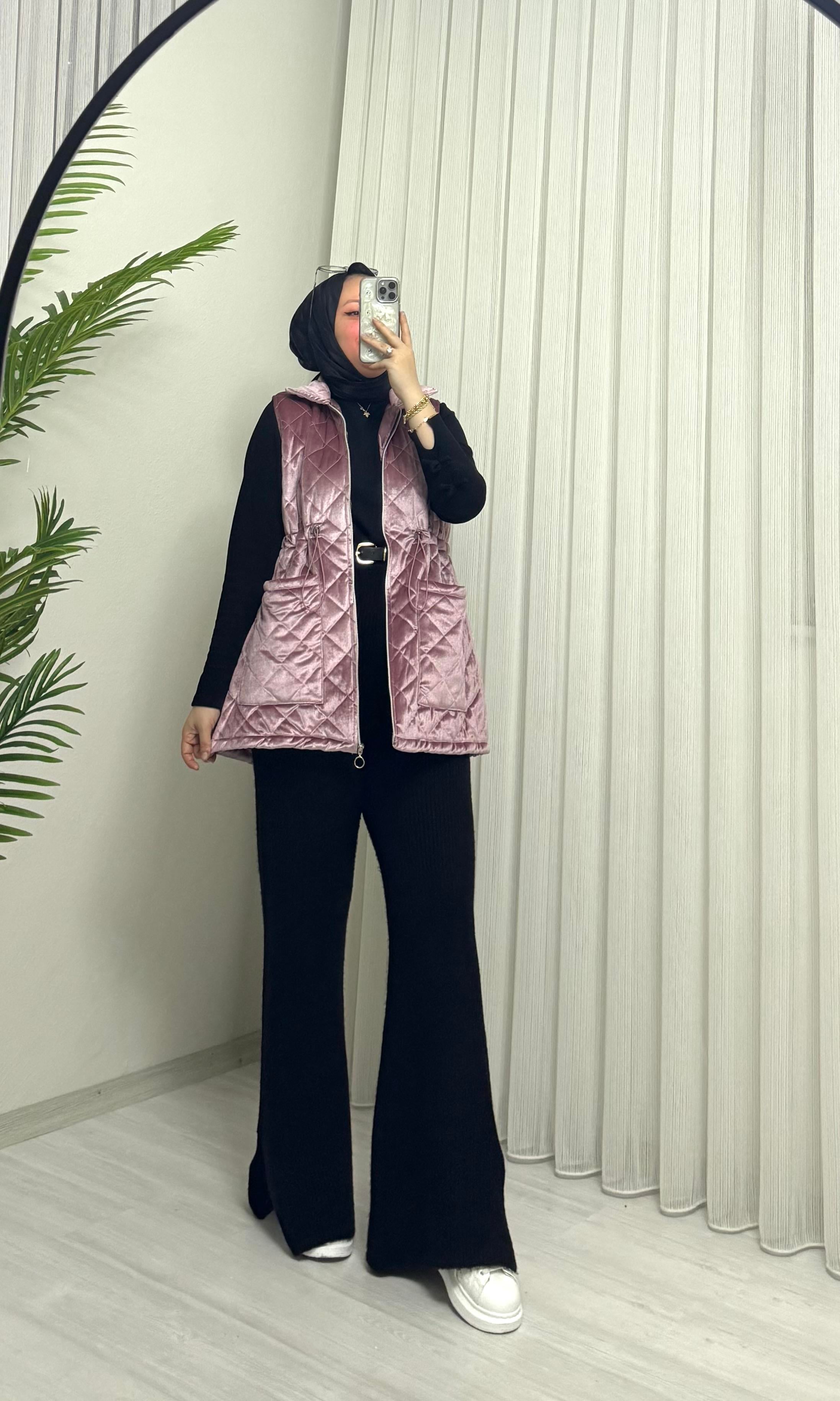 Poli Elyaf Dolum Astarlı Yelek Pembe