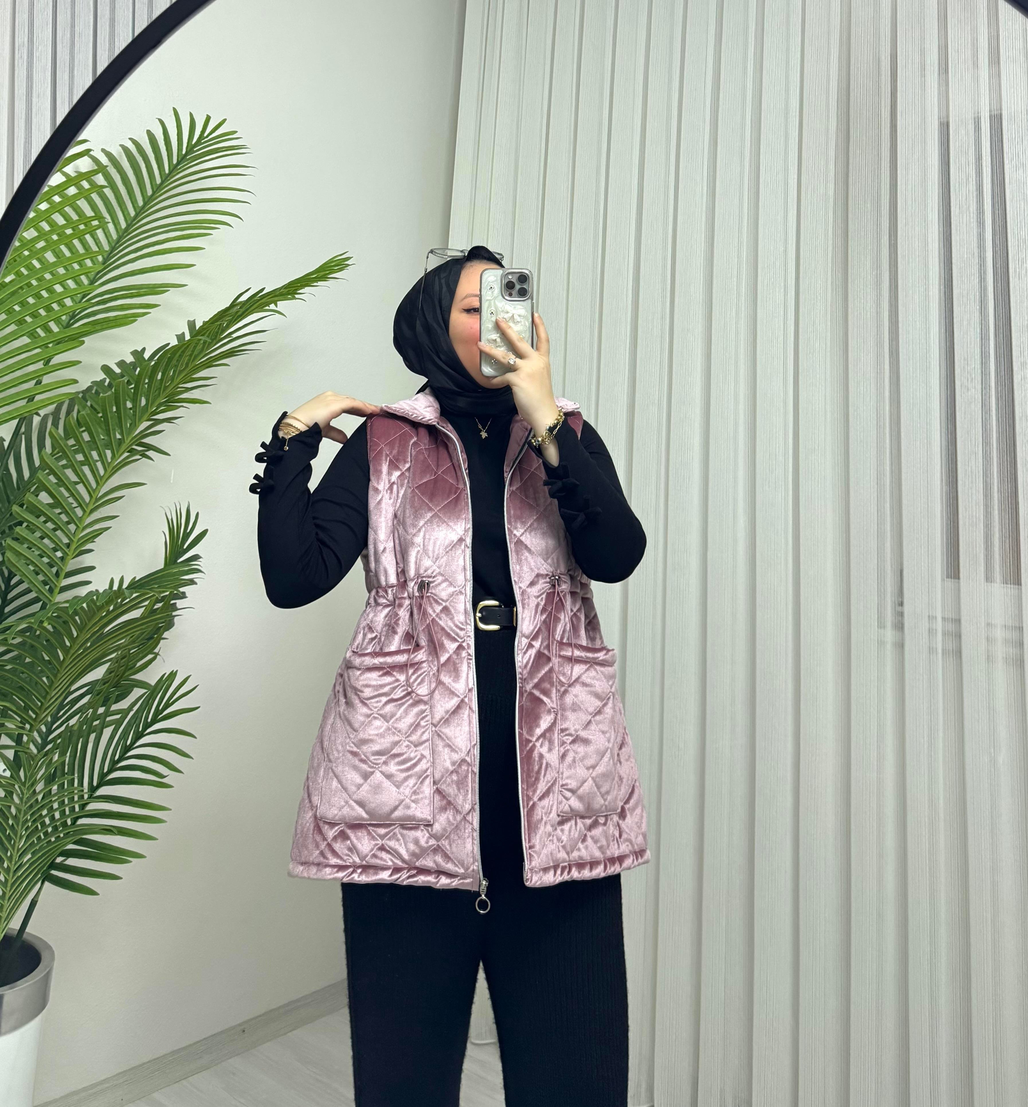 Poli Elyaf Dolum Astarlı Yelek Pembe
