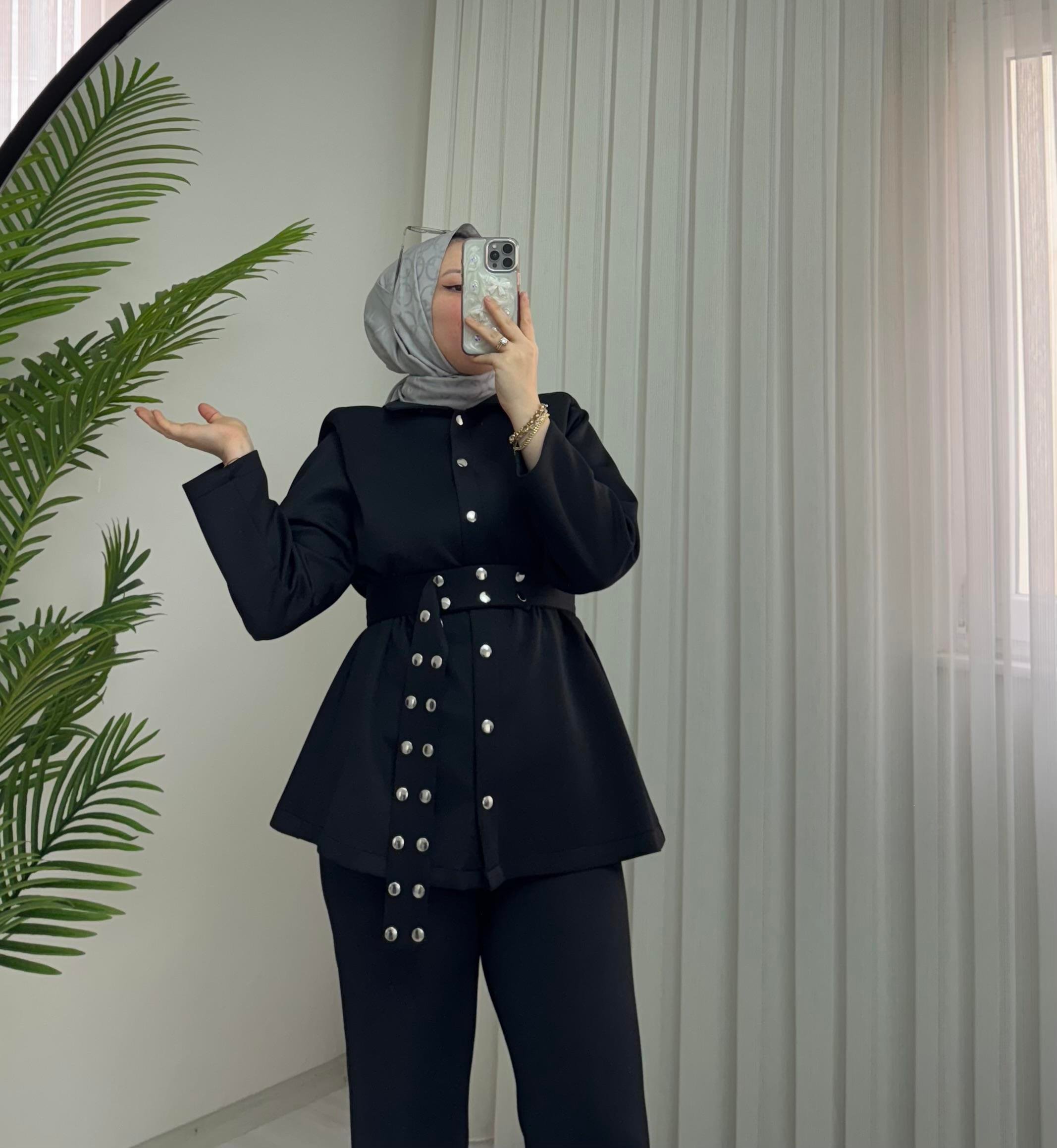 Poli Kemeri Çıt Detaylı Scuba Takım Siyah