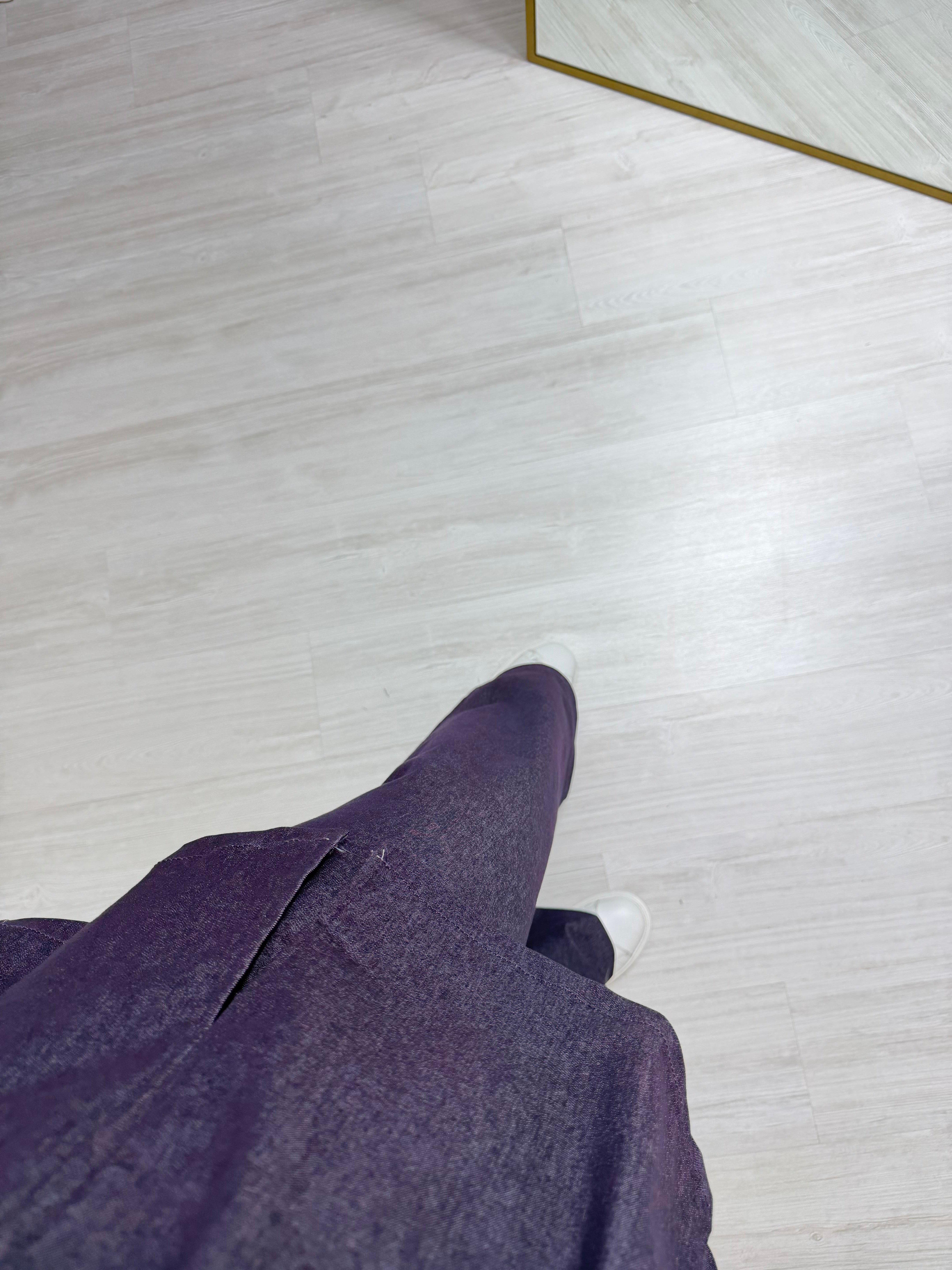Poli Kolu Fermuarlı Kot Takım Mor