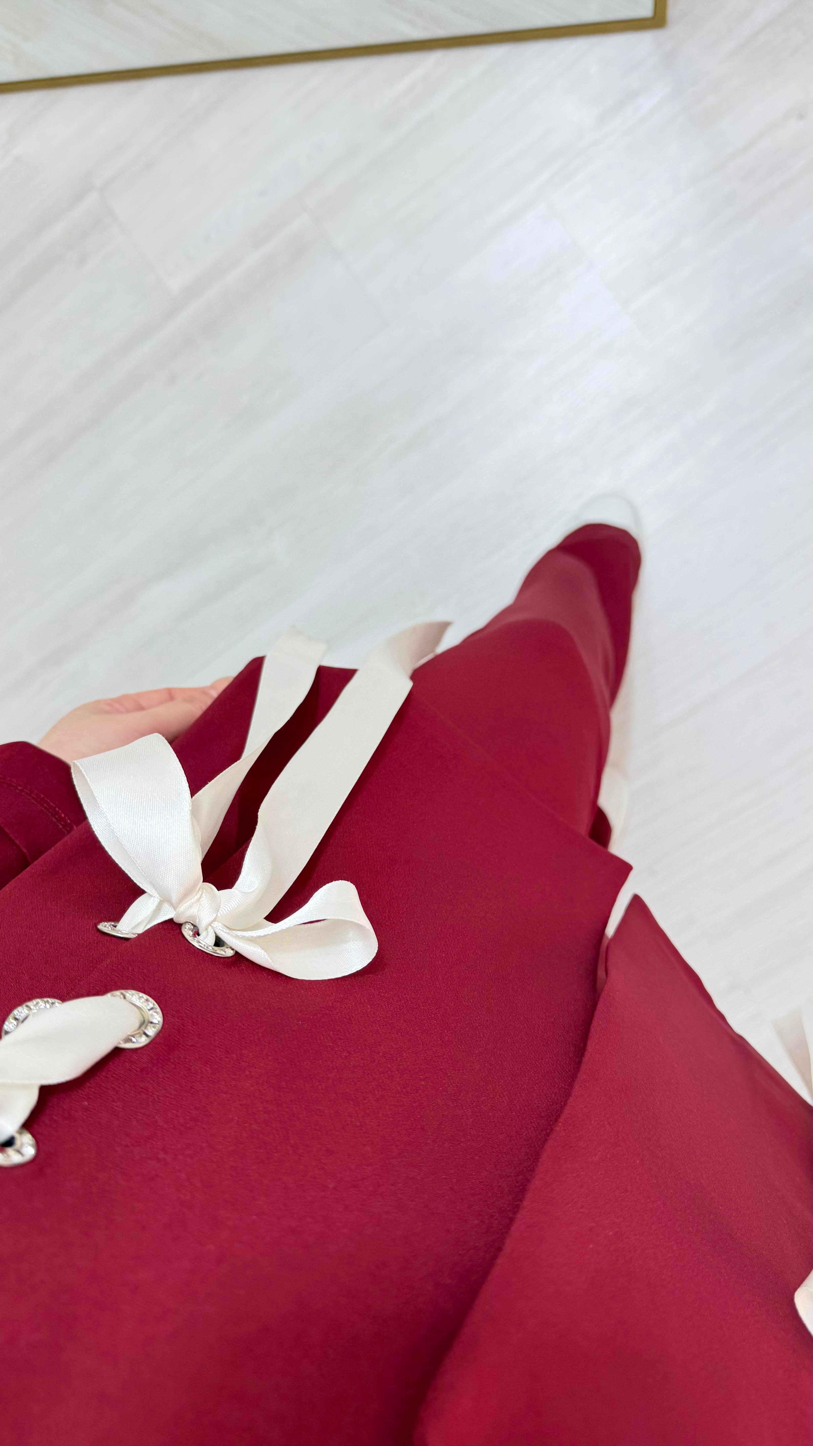 Poli Kurdale Detaylı Ceketli Takım Bordo