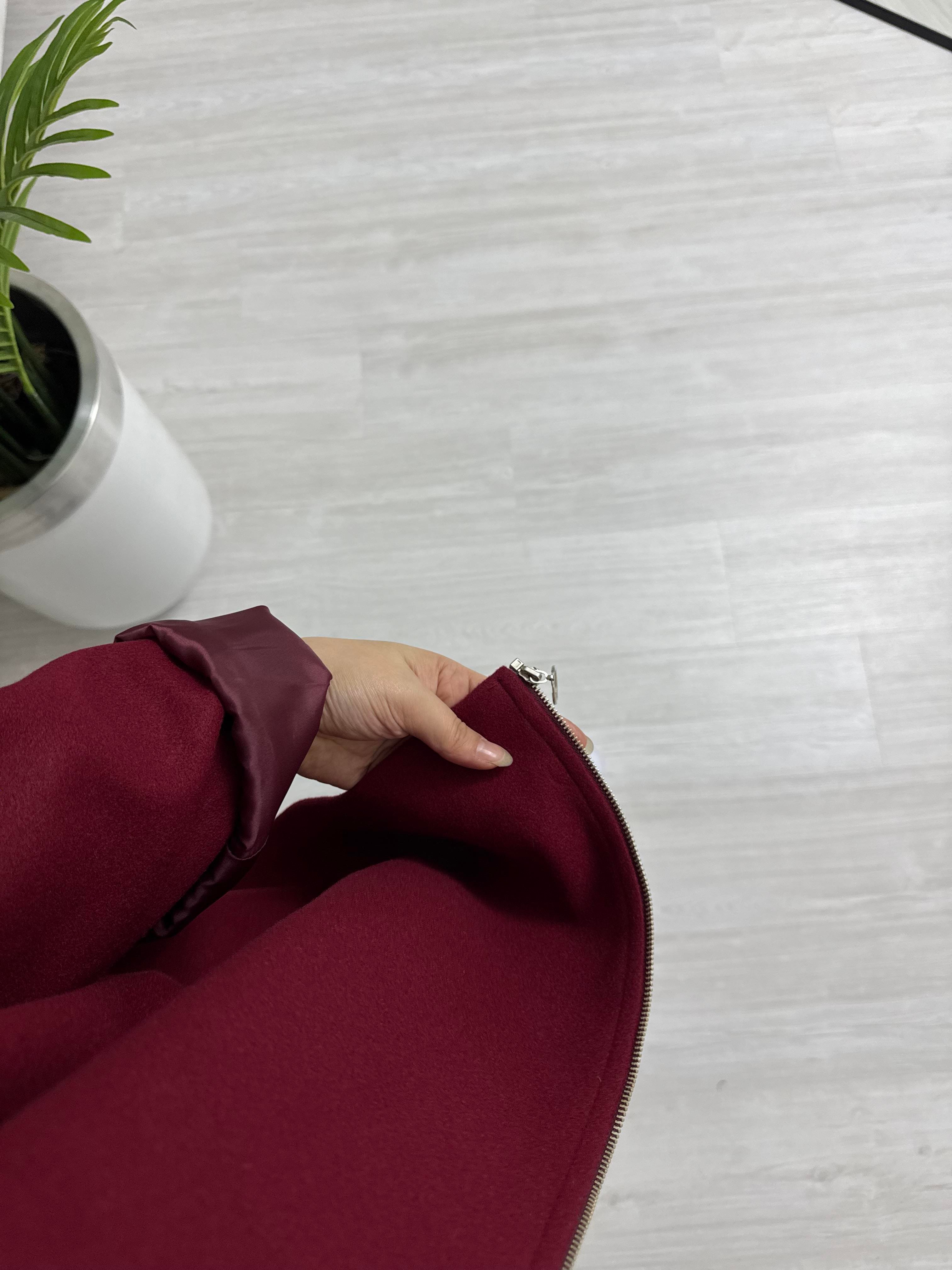 Poli Kürk Yaka Kaşe Kaban-Ceket Bordo