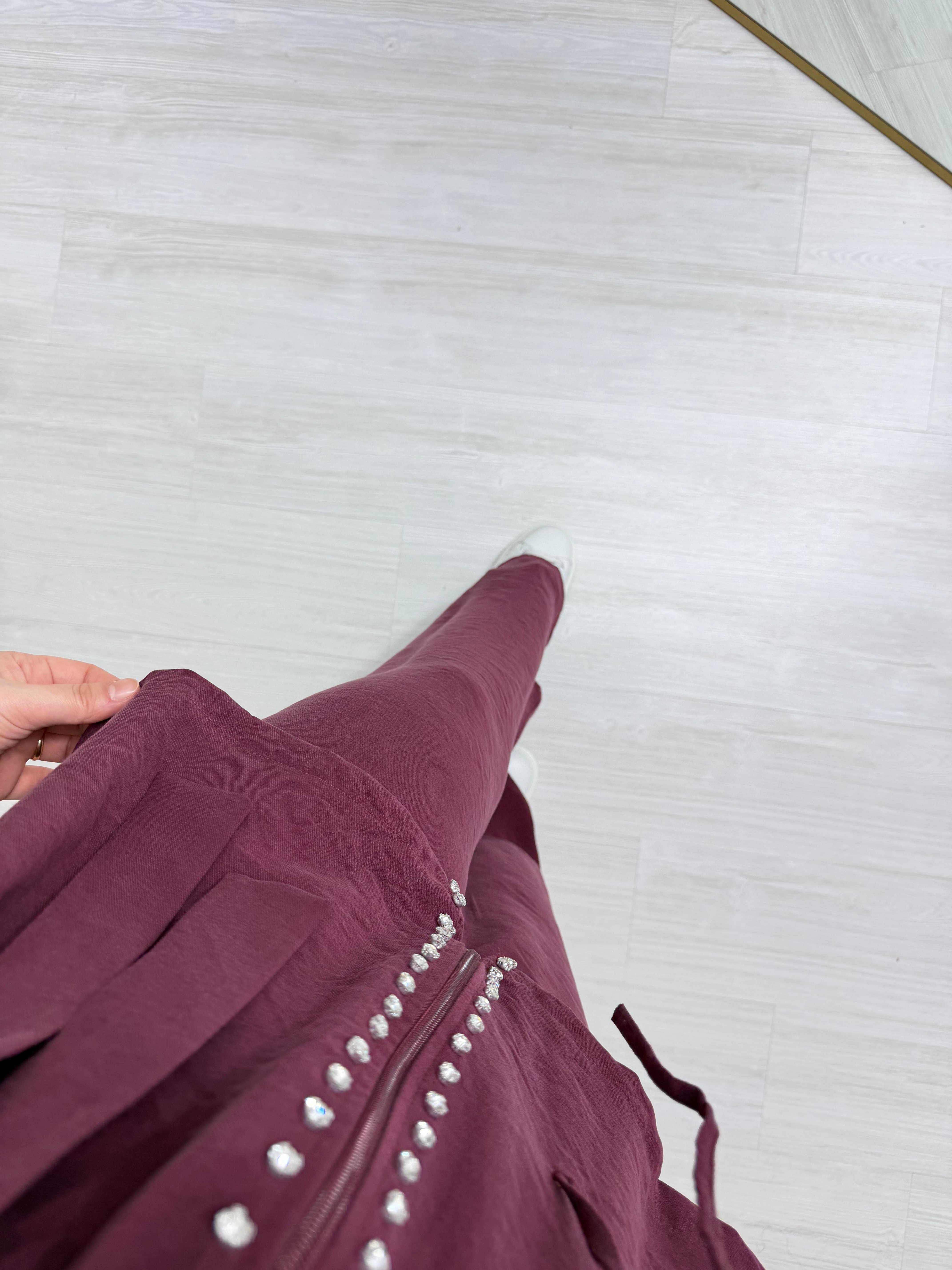 Poli Modal Taş Şerit Fermuarlı Takım Bordo