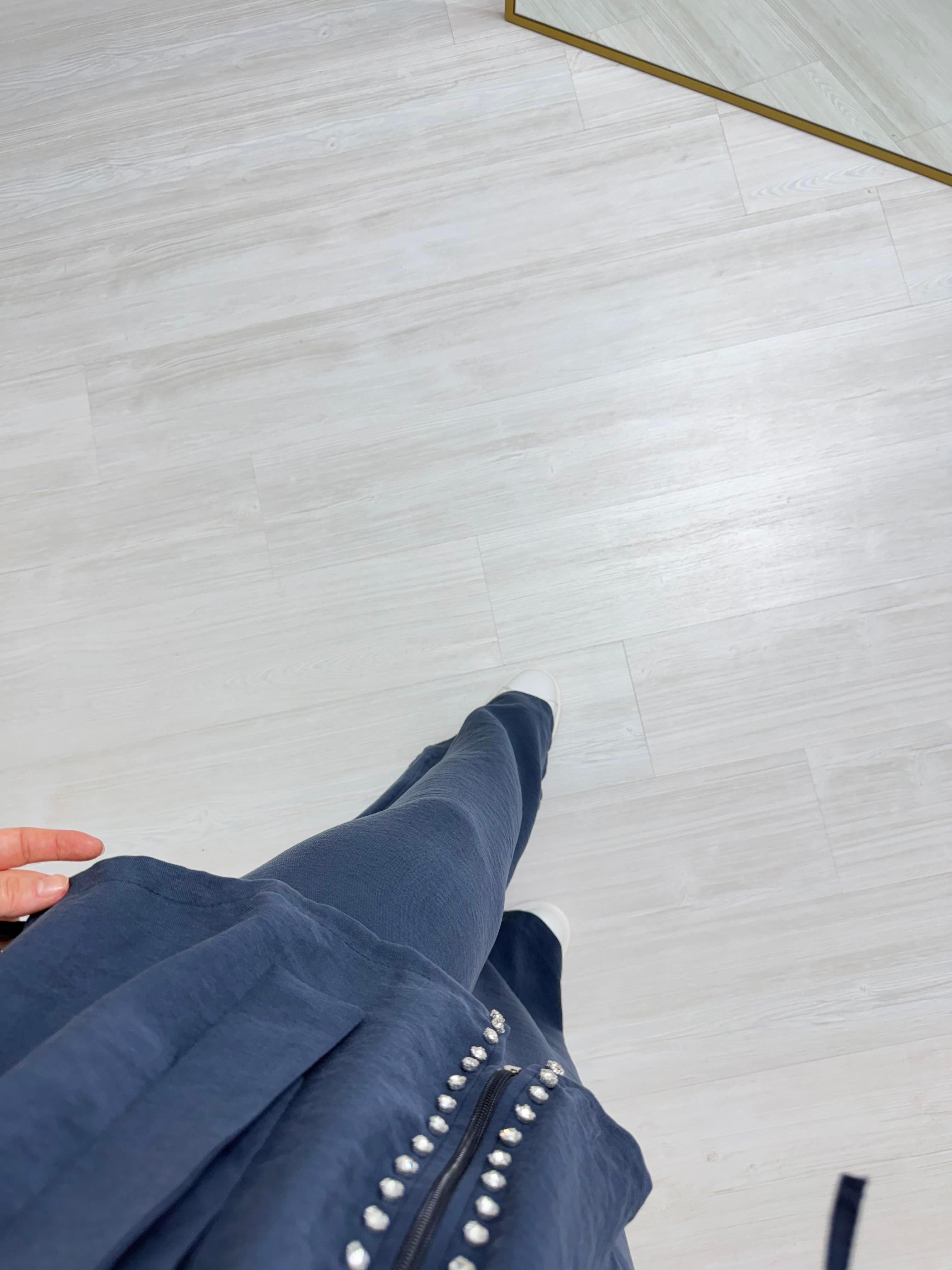 Poli Modal Taş Şerit Fermuarlı Takım Lacivert 