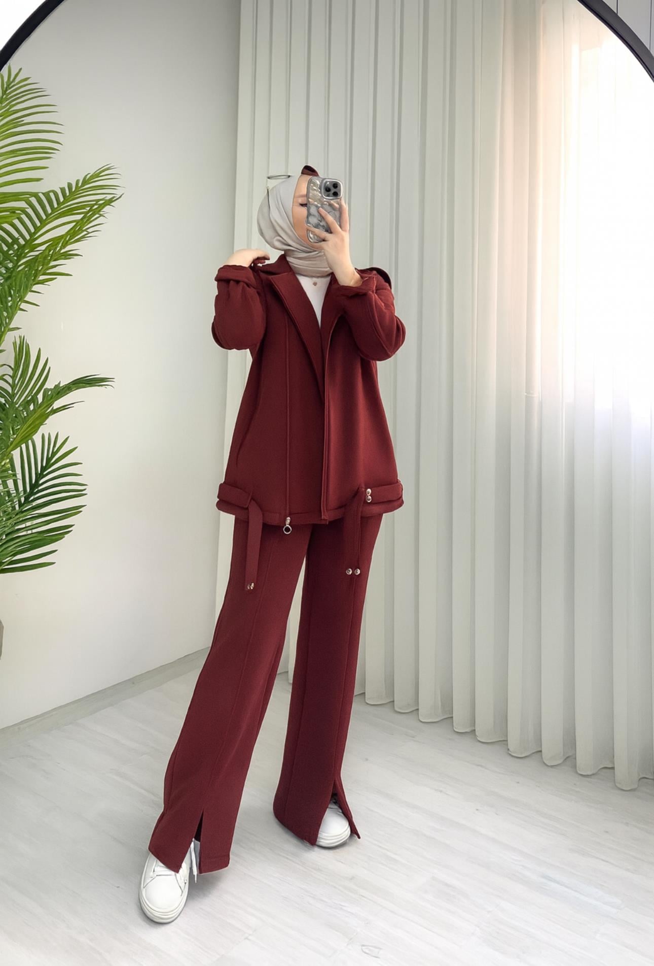 Poli Şardonlu Altı Kemerli Takım Bordo