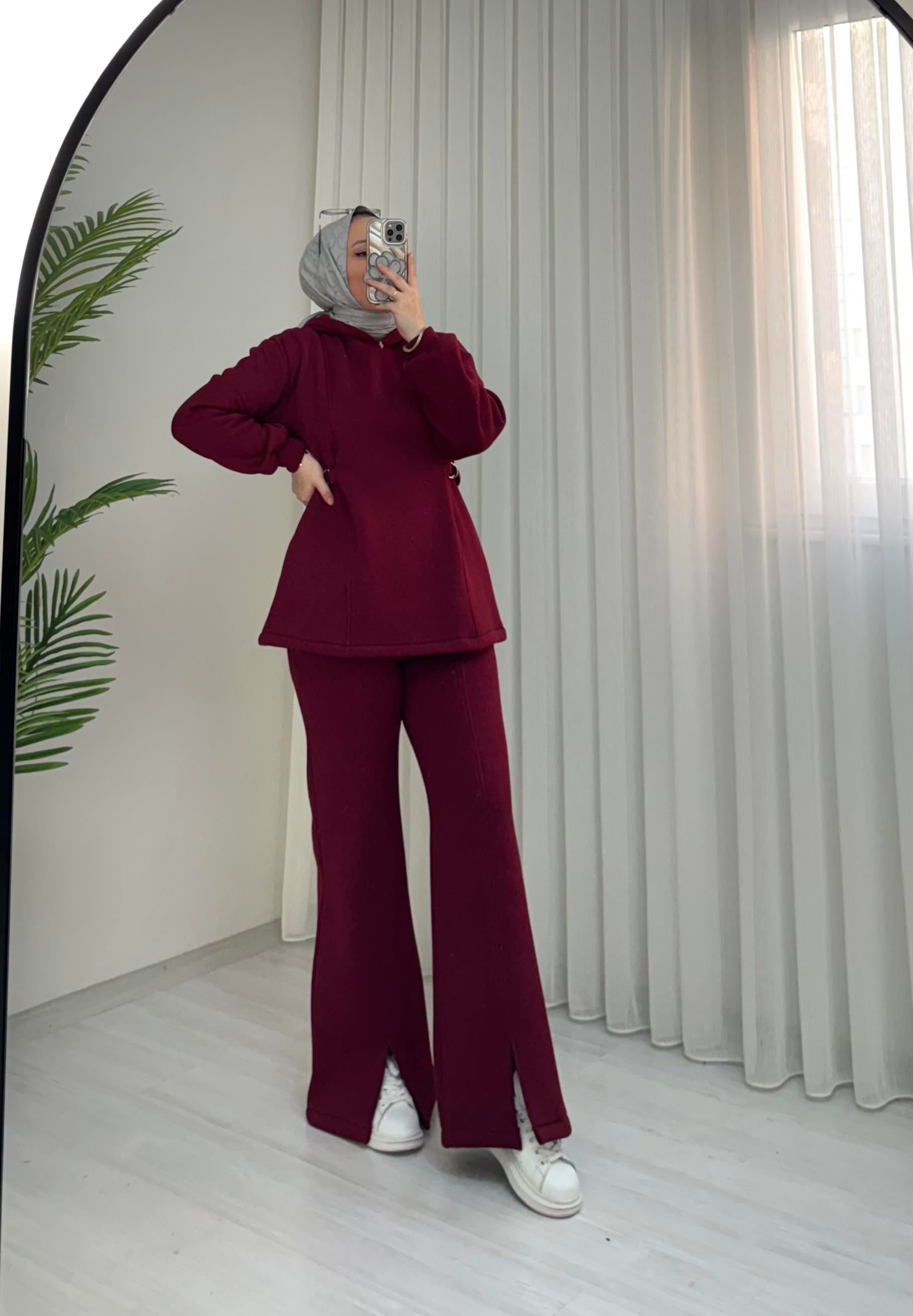 Poli Şardonlu D Kemer detaylı Takım Bordo