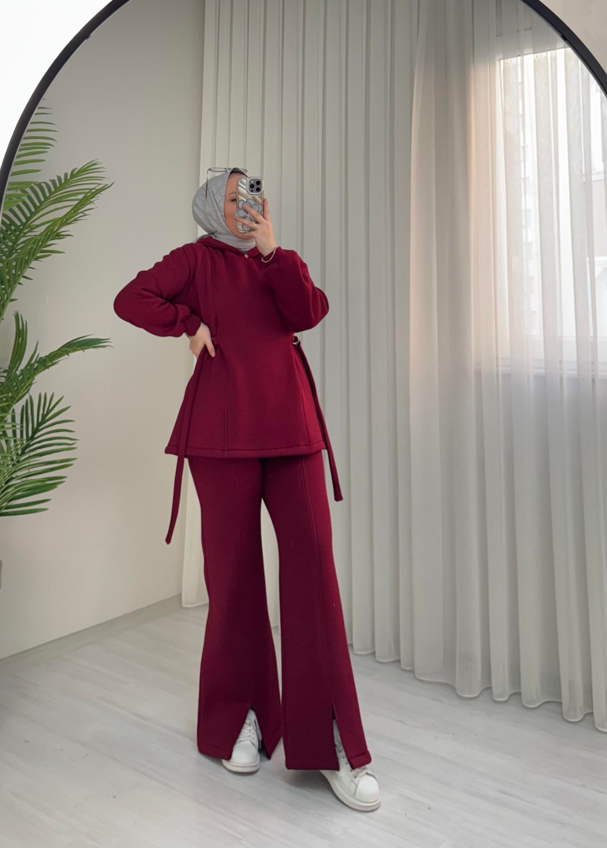 Poli Şardonlu D Kemer detaylı Takım Bordo