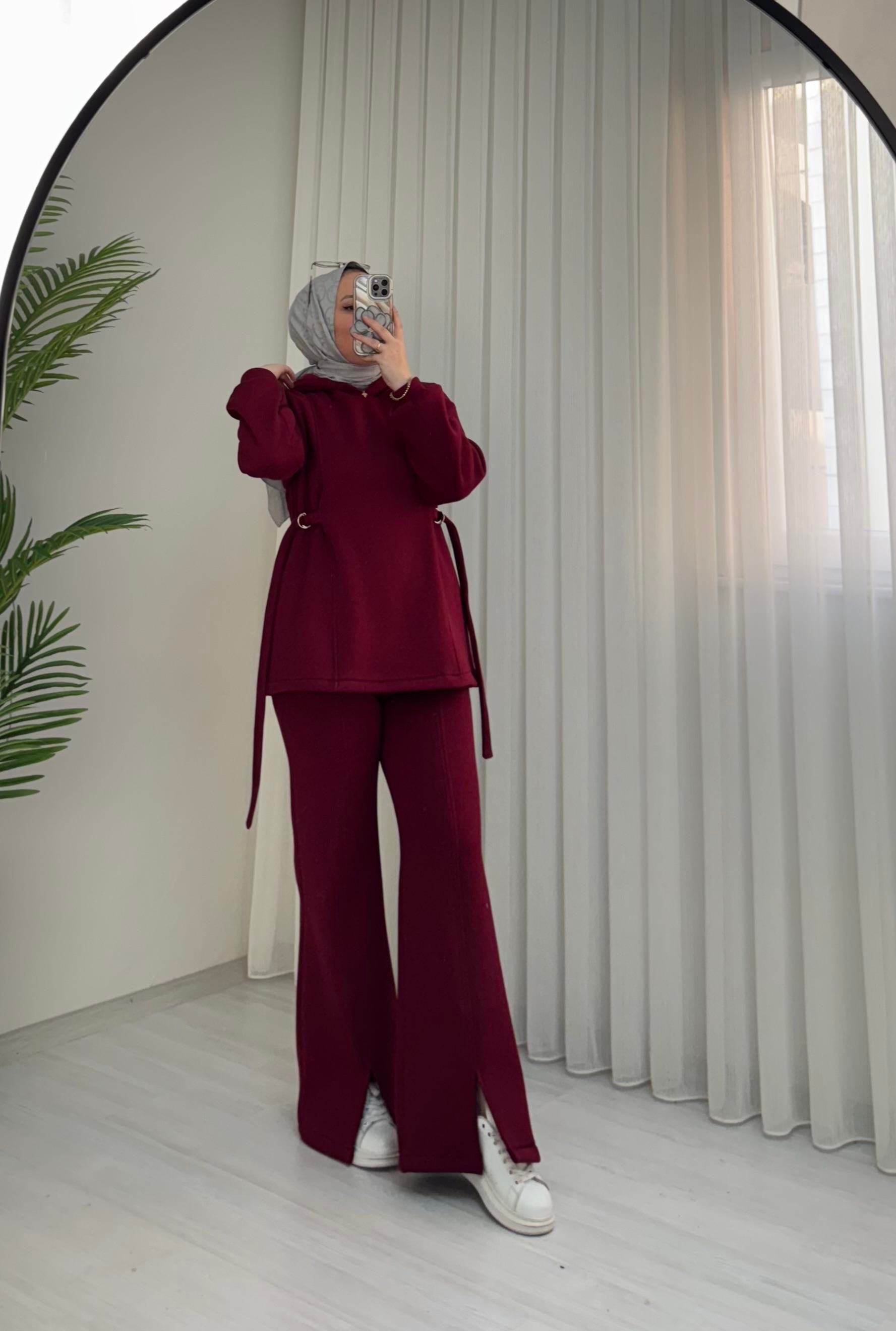 Poli Şardonlu D Kemer detaylı Takım Bordo