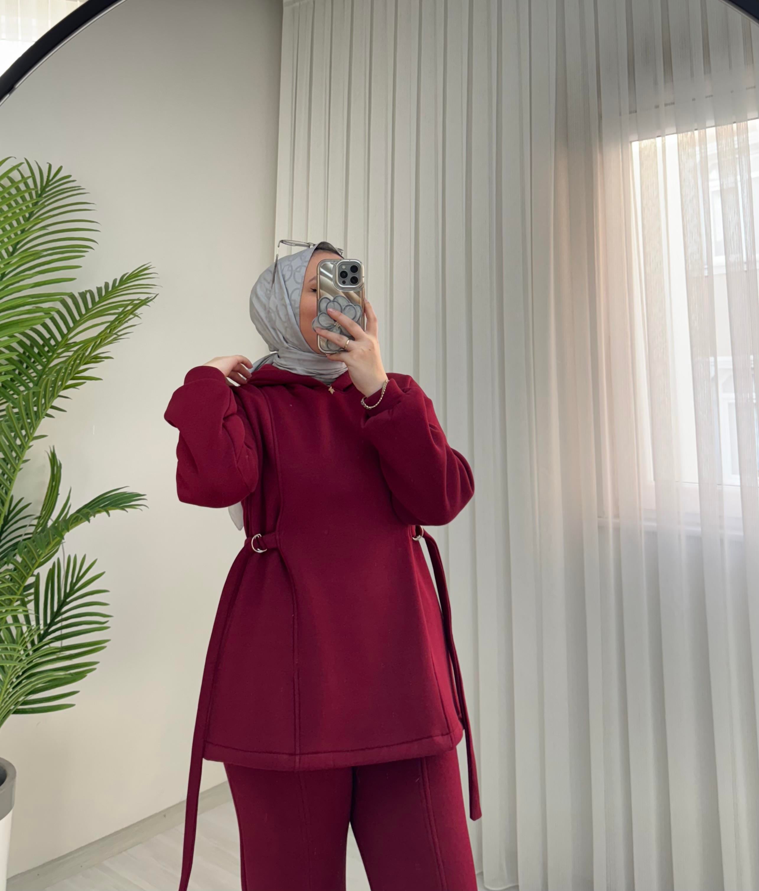 Poli Şardonlu D Kemer detaylı Takım Bordo