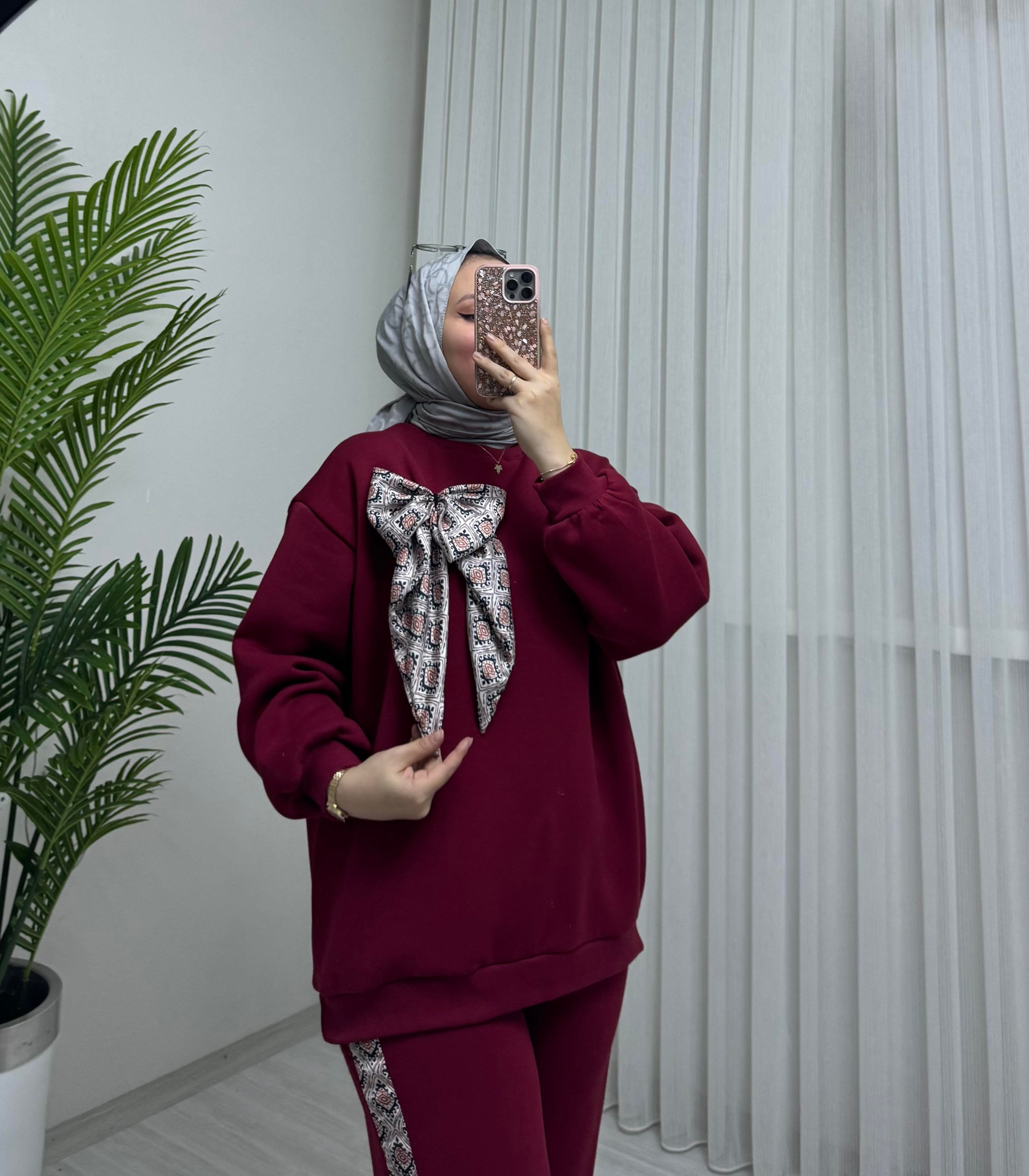 Poli Şardonlu Flarlı Takım Bordo