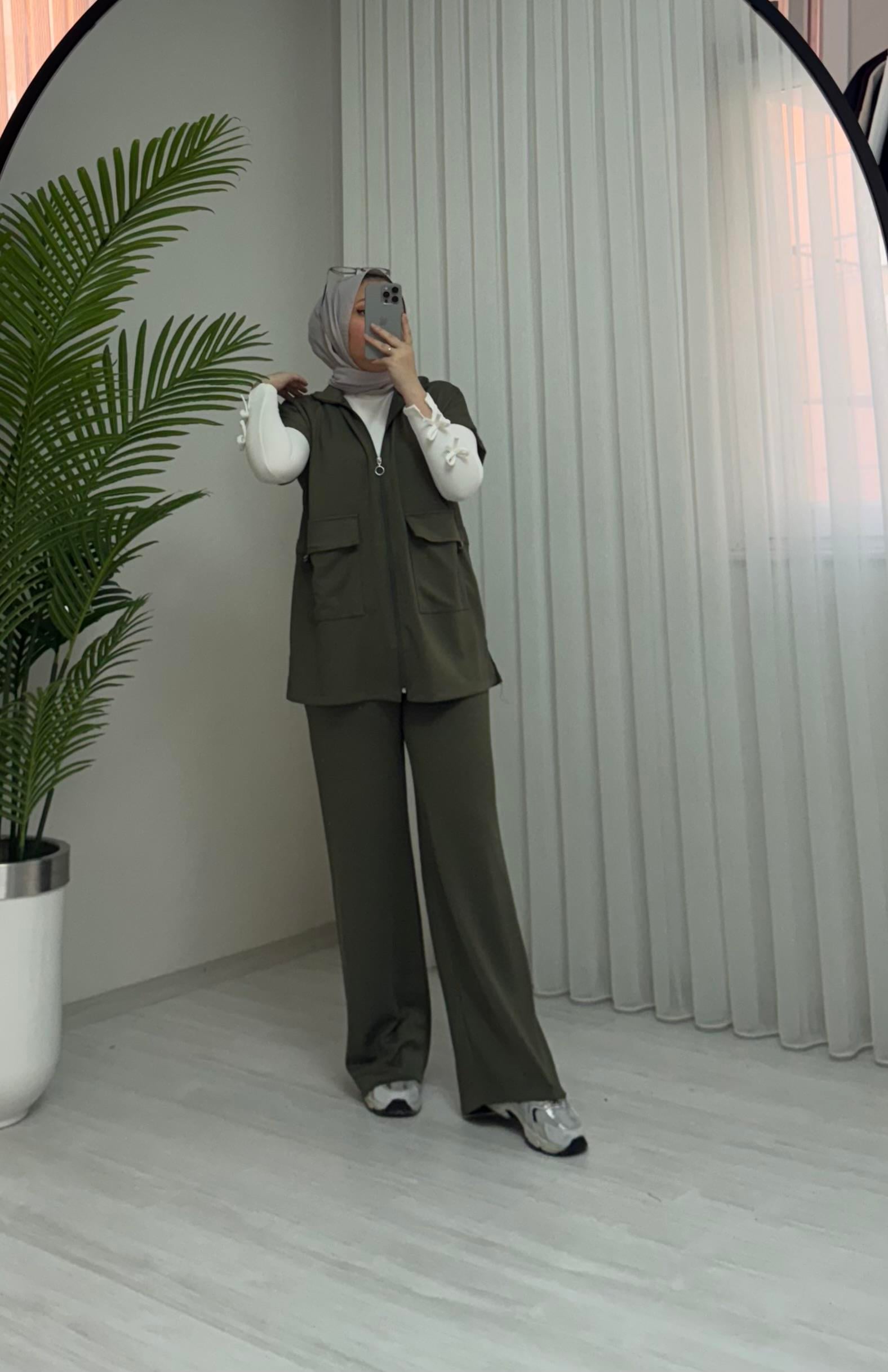 Poli Torba Cepli Yelekli Takım Haki