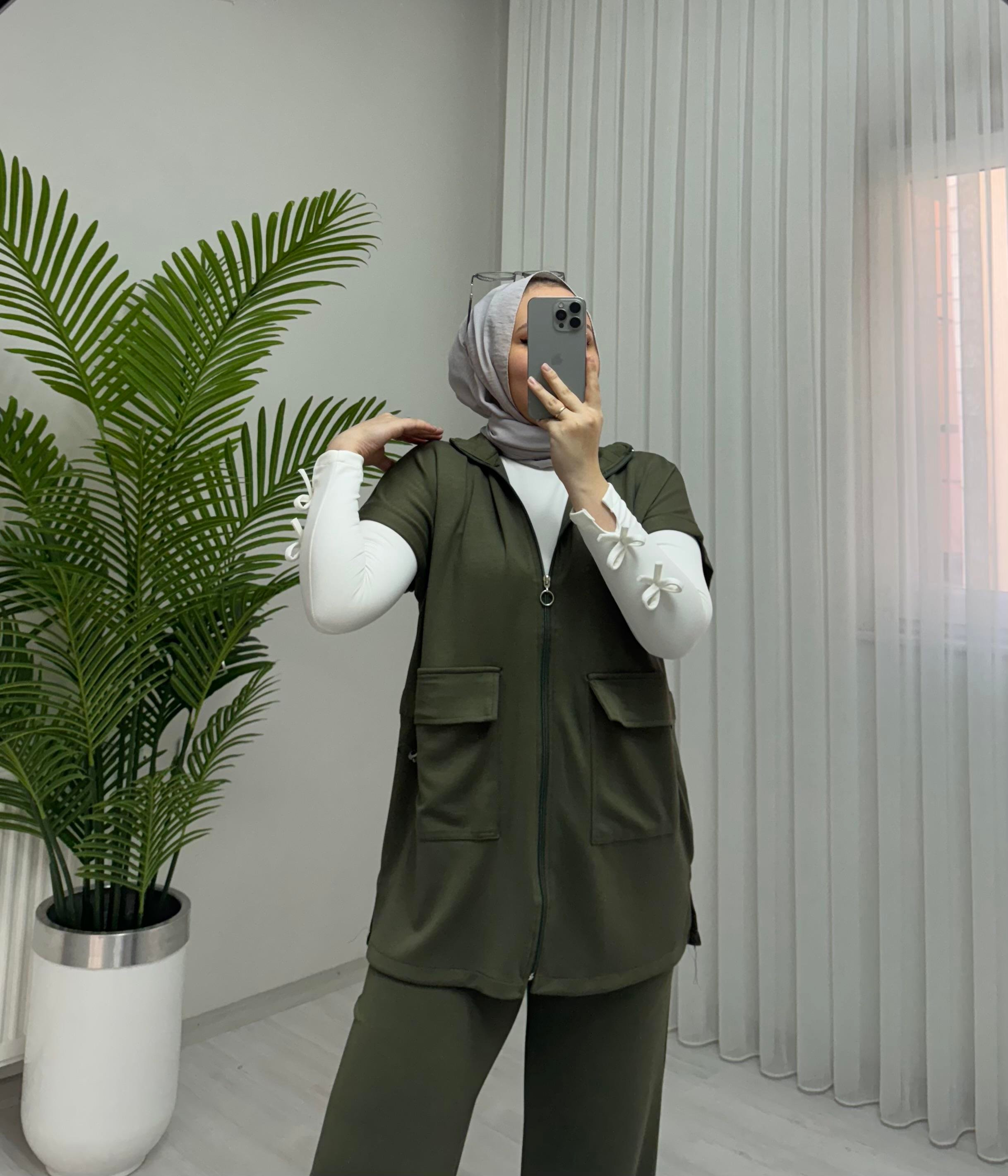 Poli Torba Cepli Yelekli Takım Haki