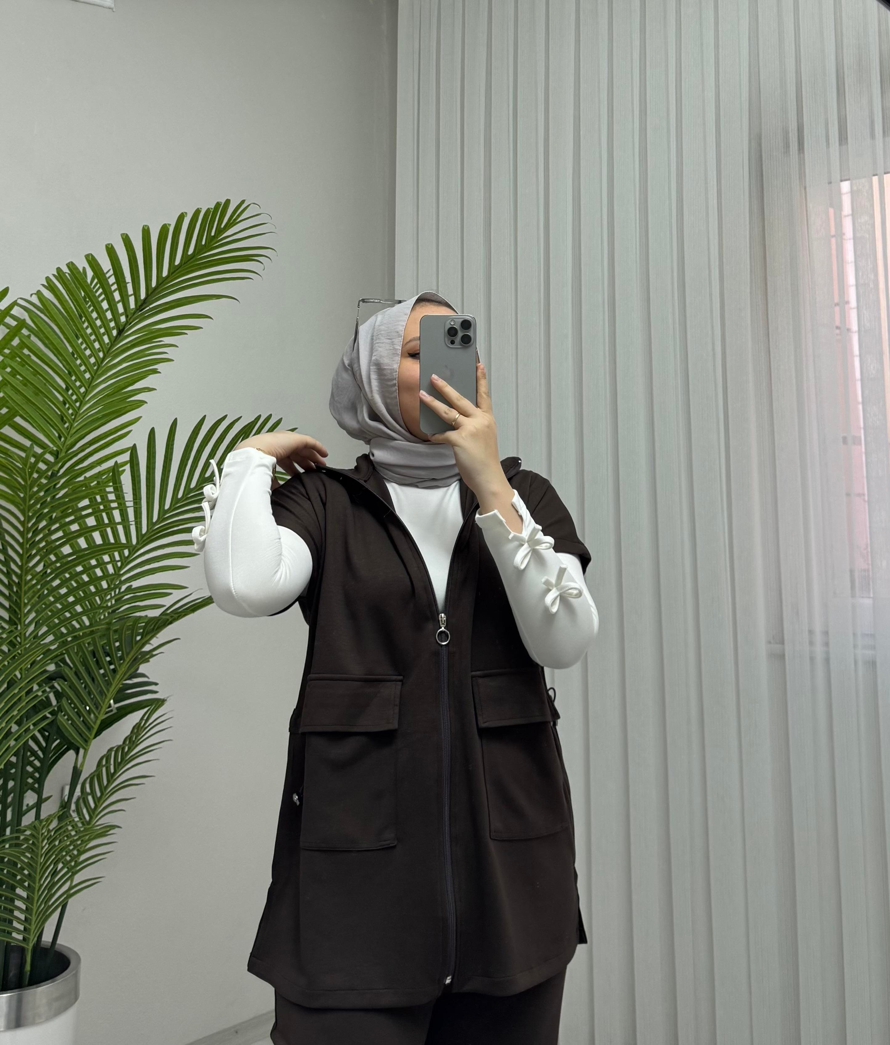Poli Torba Cepli Yelekli Takım Kahve