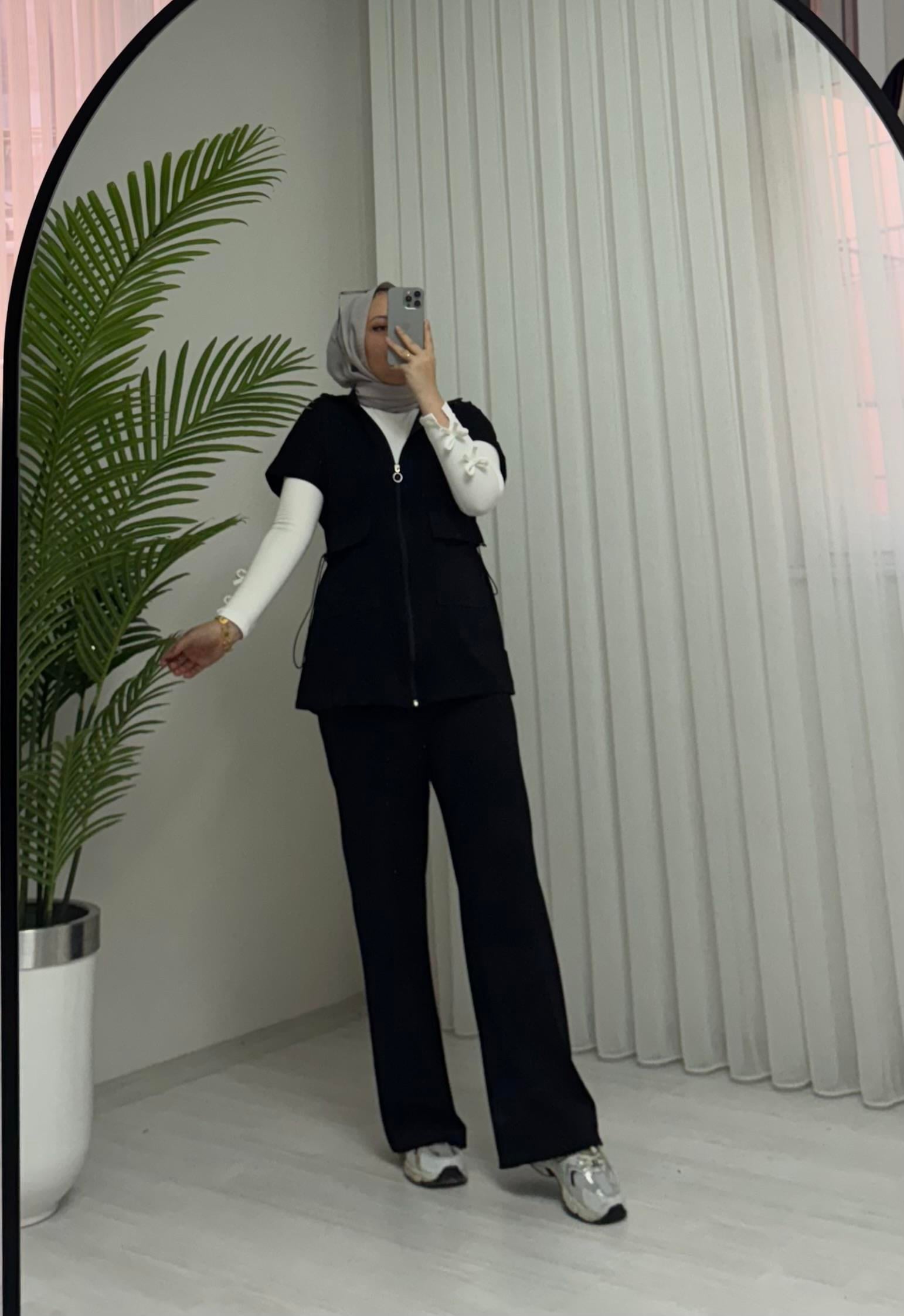Poli Torba Cepli Yelekli Takım Siyah