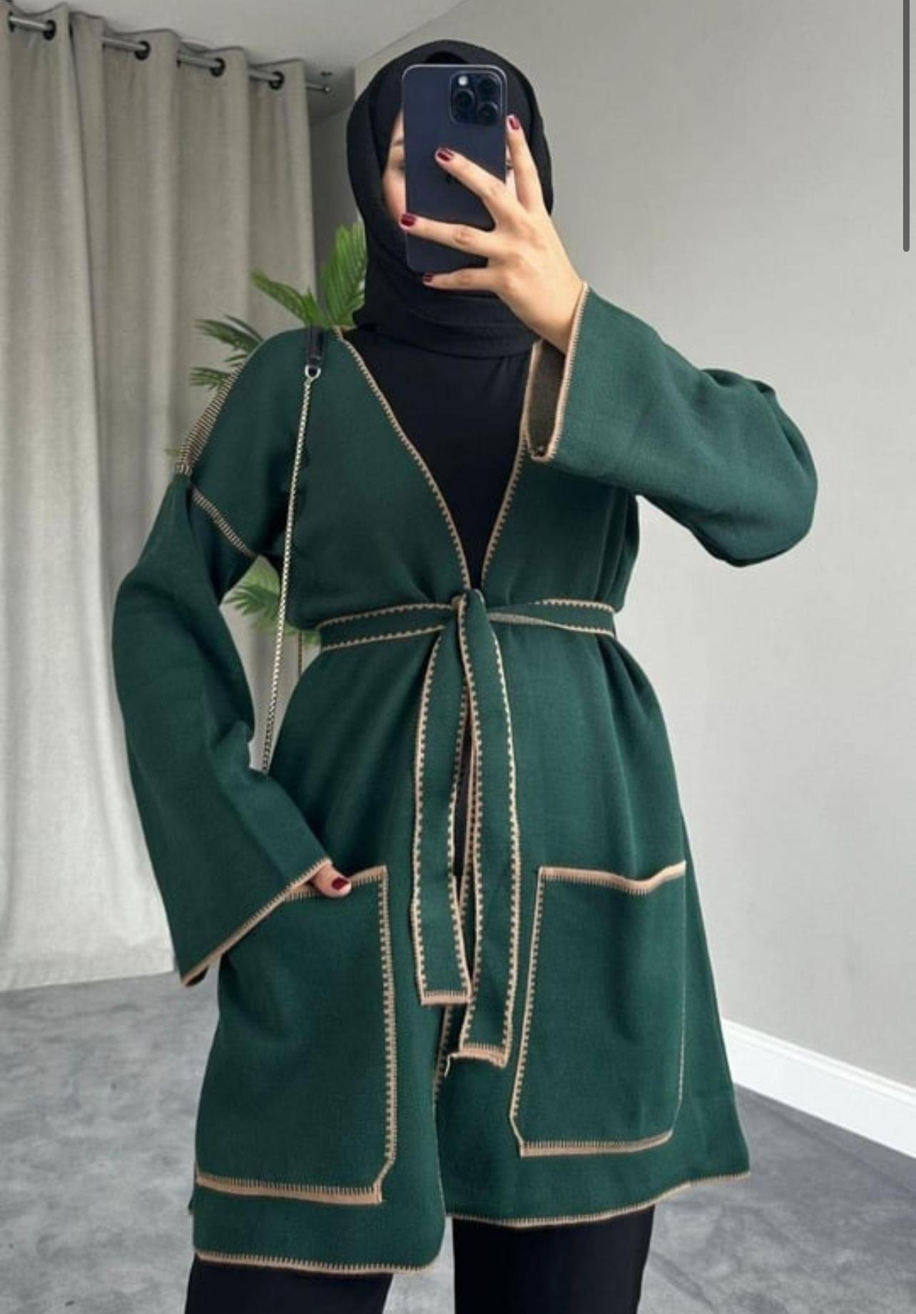 Qup Bağlamalı Hırka Zümrüt
