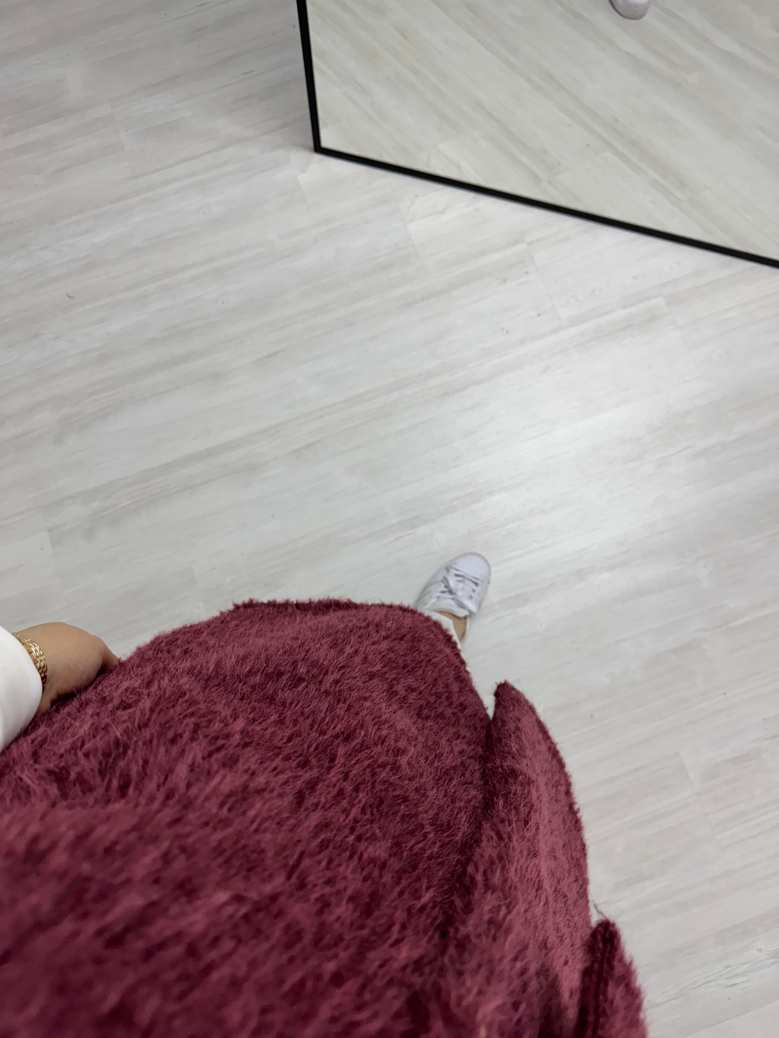 Qup Çantalı Kürk Yelek Bordo