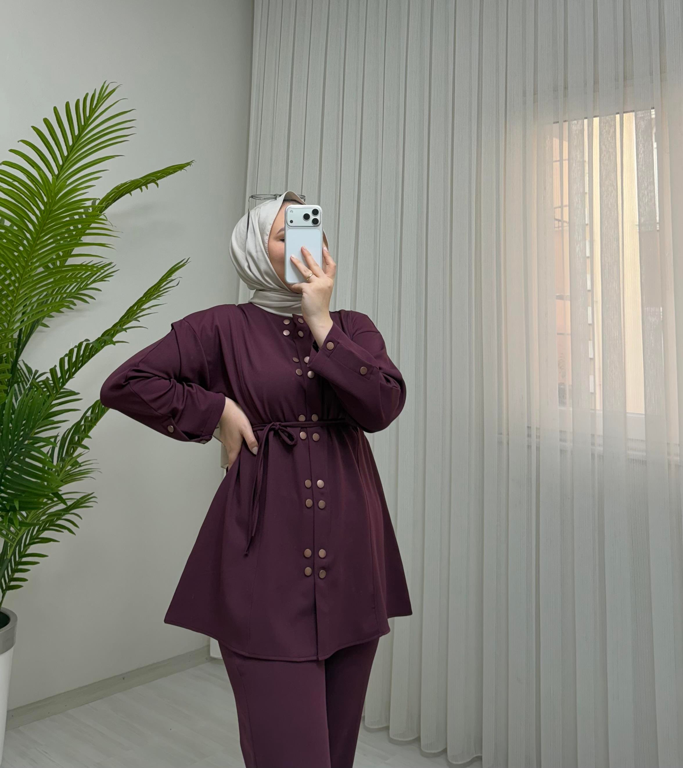 Qup Çift Çıtlı Krep Takım Bordo