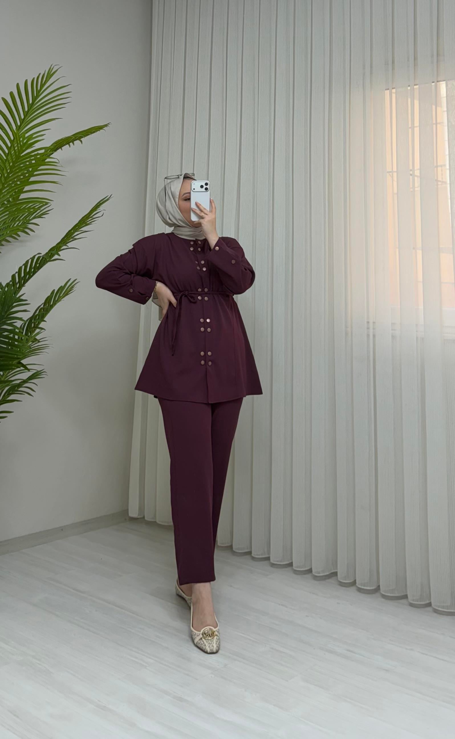 Qup Çift Çıtlı Krep Takım Bordo