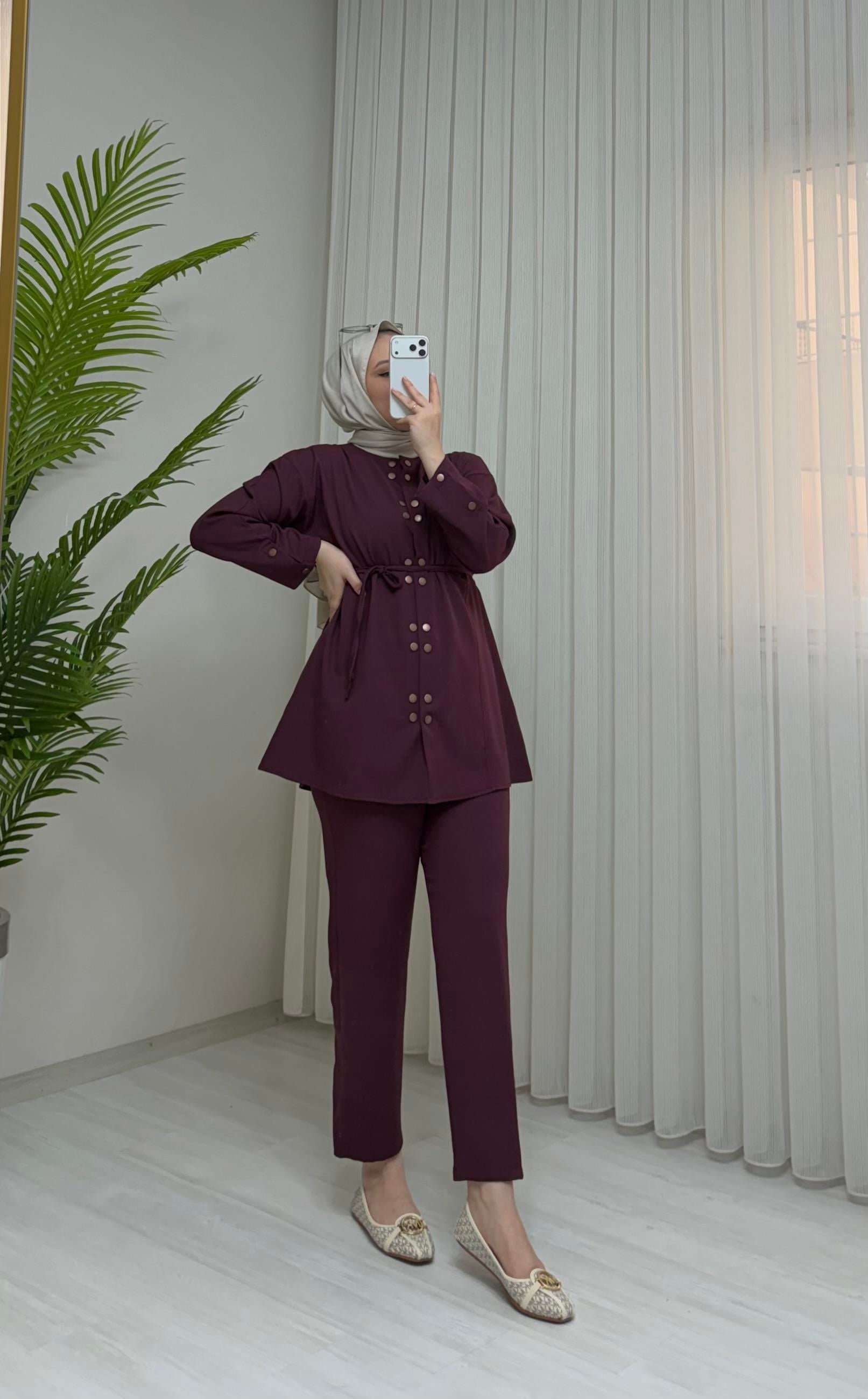 Qup Çift Çıtlı Krep Takım Bordo