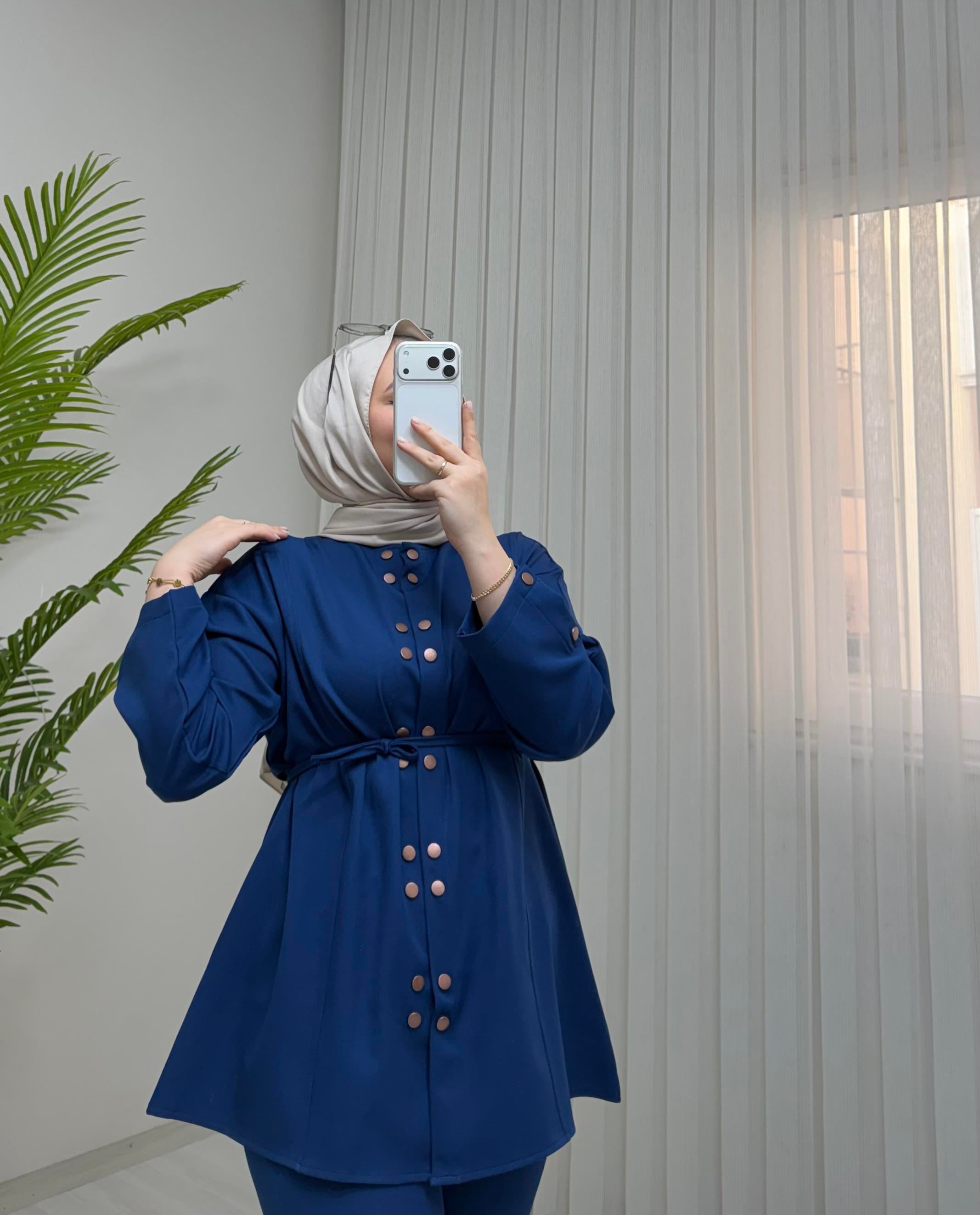 Qup Çift Çıtlı Krep Takım Lacivert