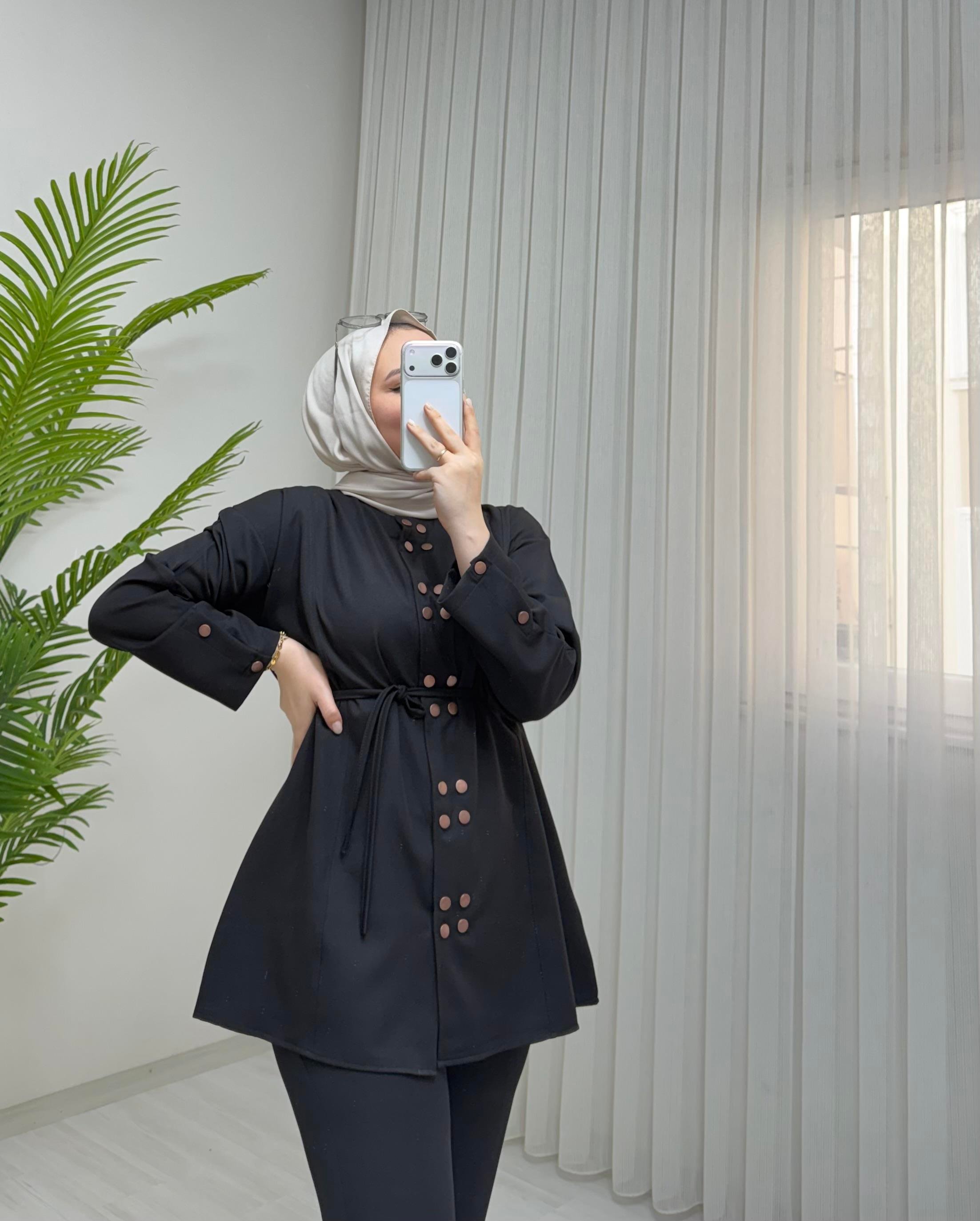 Qup Çift Çıtlı Krep Takım Siyah