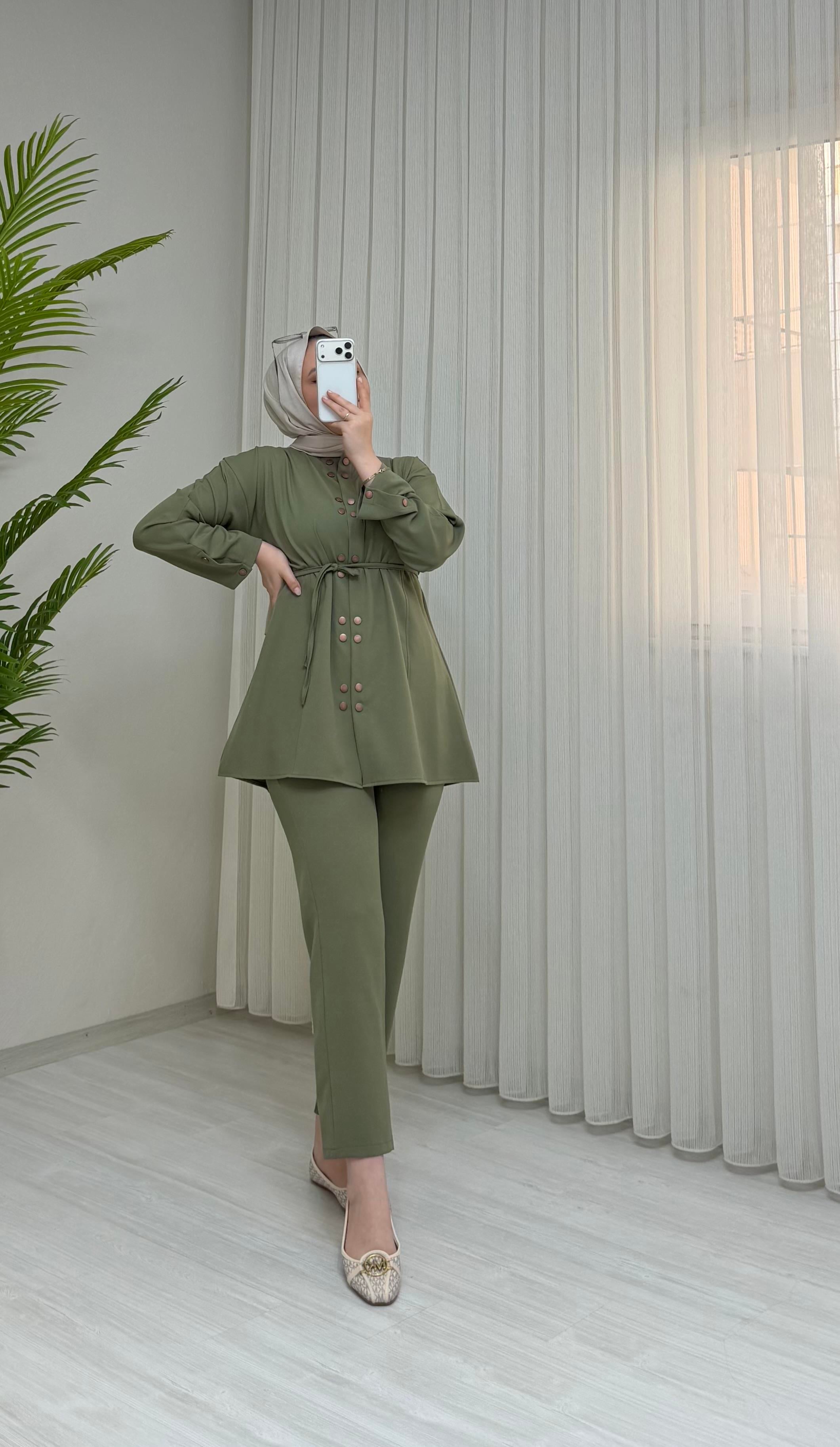 Qup Çift Çıtlı Krep Takım Yeşil
