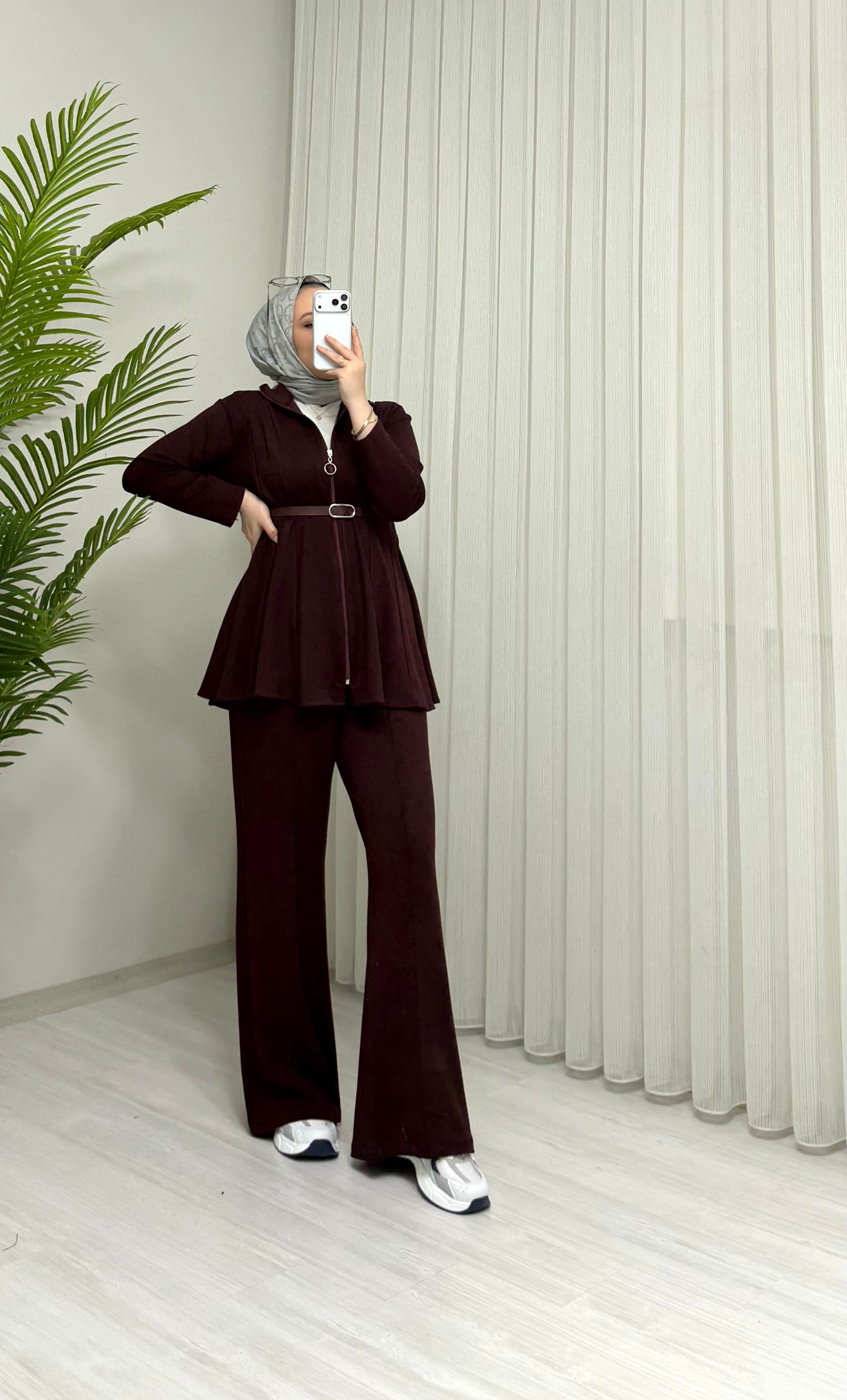 Qup Melisa Pantalonlu Oyşho Takım Bordo