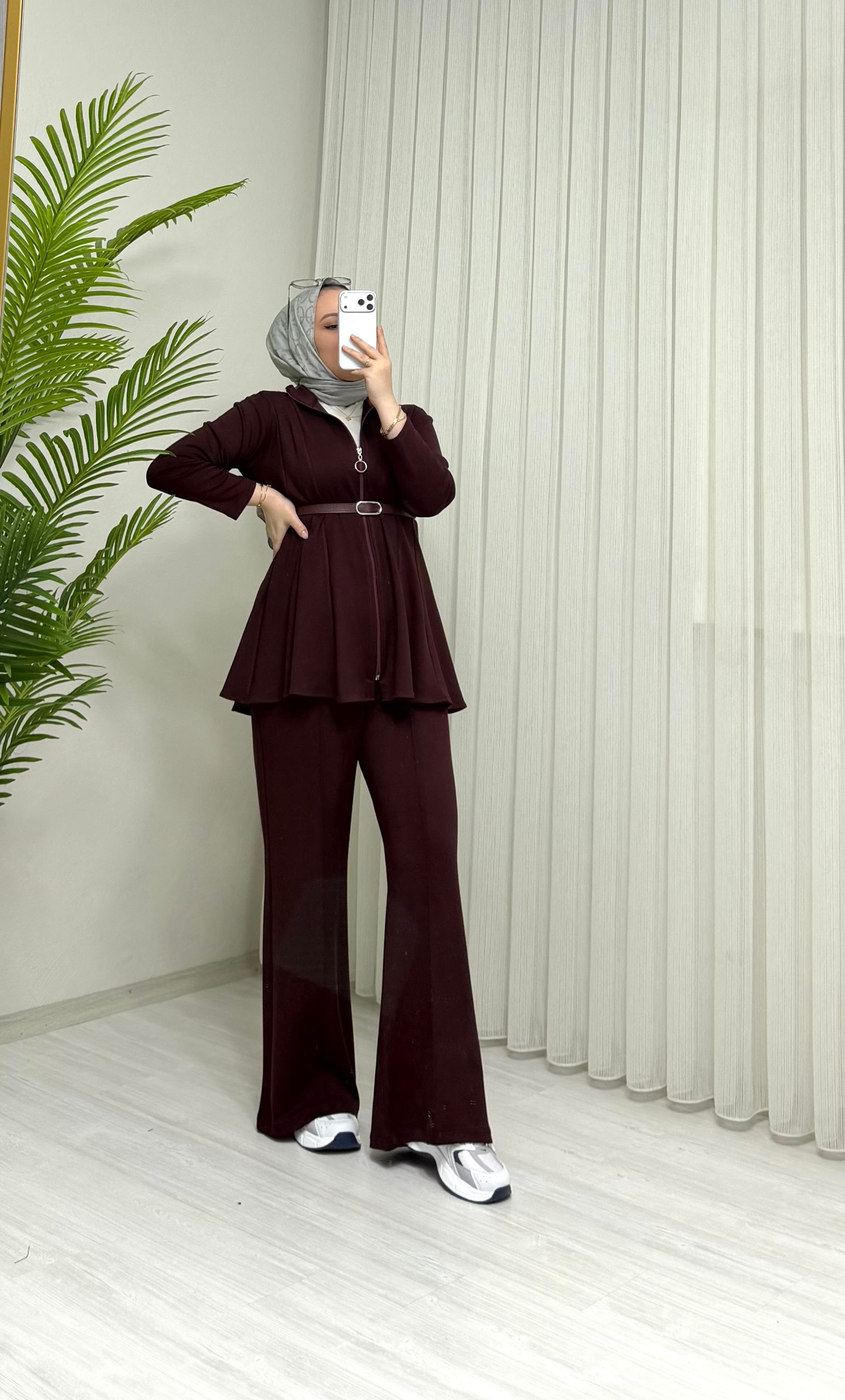 Qup Melisa Pantalonlu Oyşho Takım Bordo