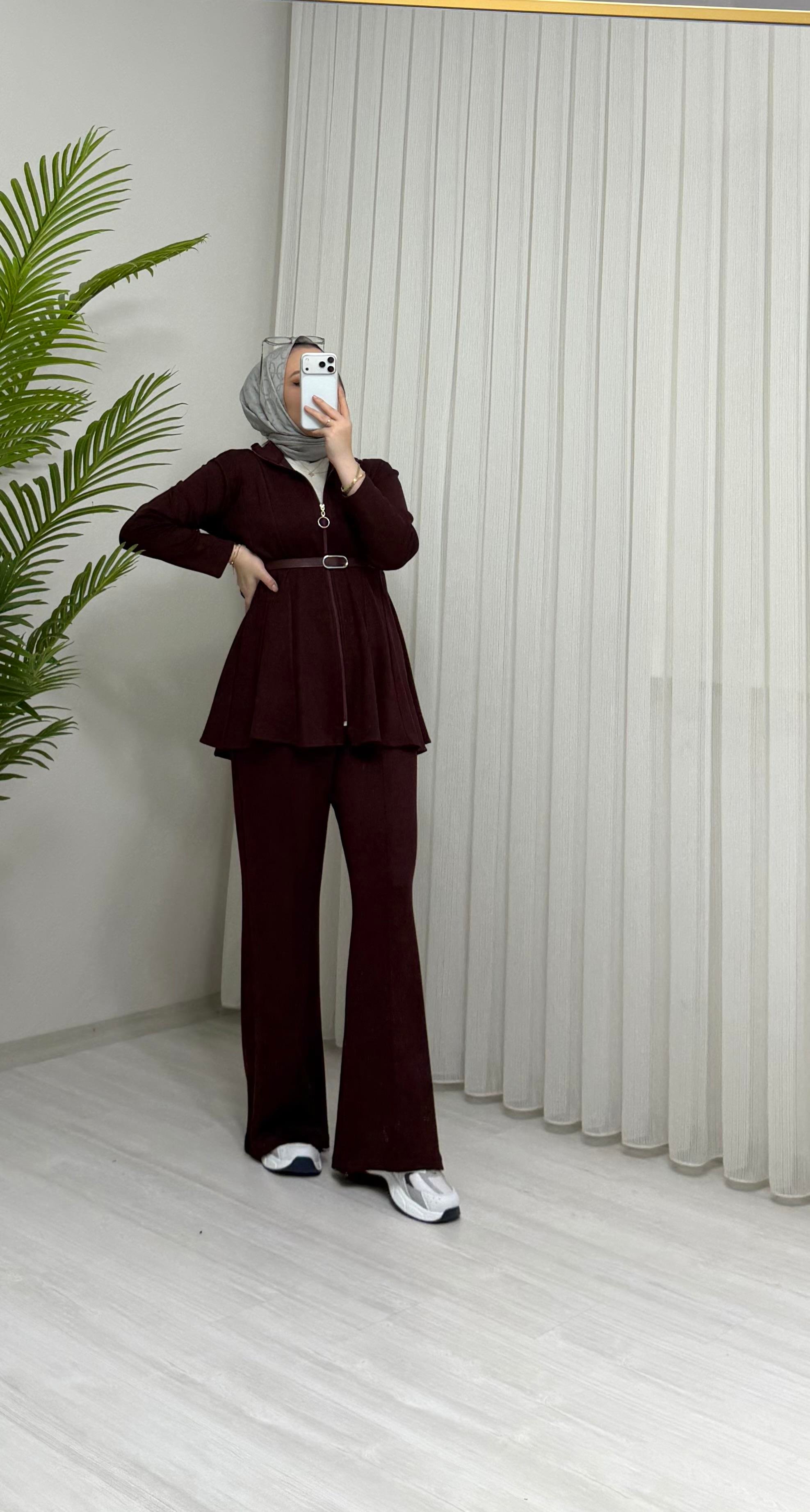 Qup Melisa Pantalonlu Oyşho Takım Bordo