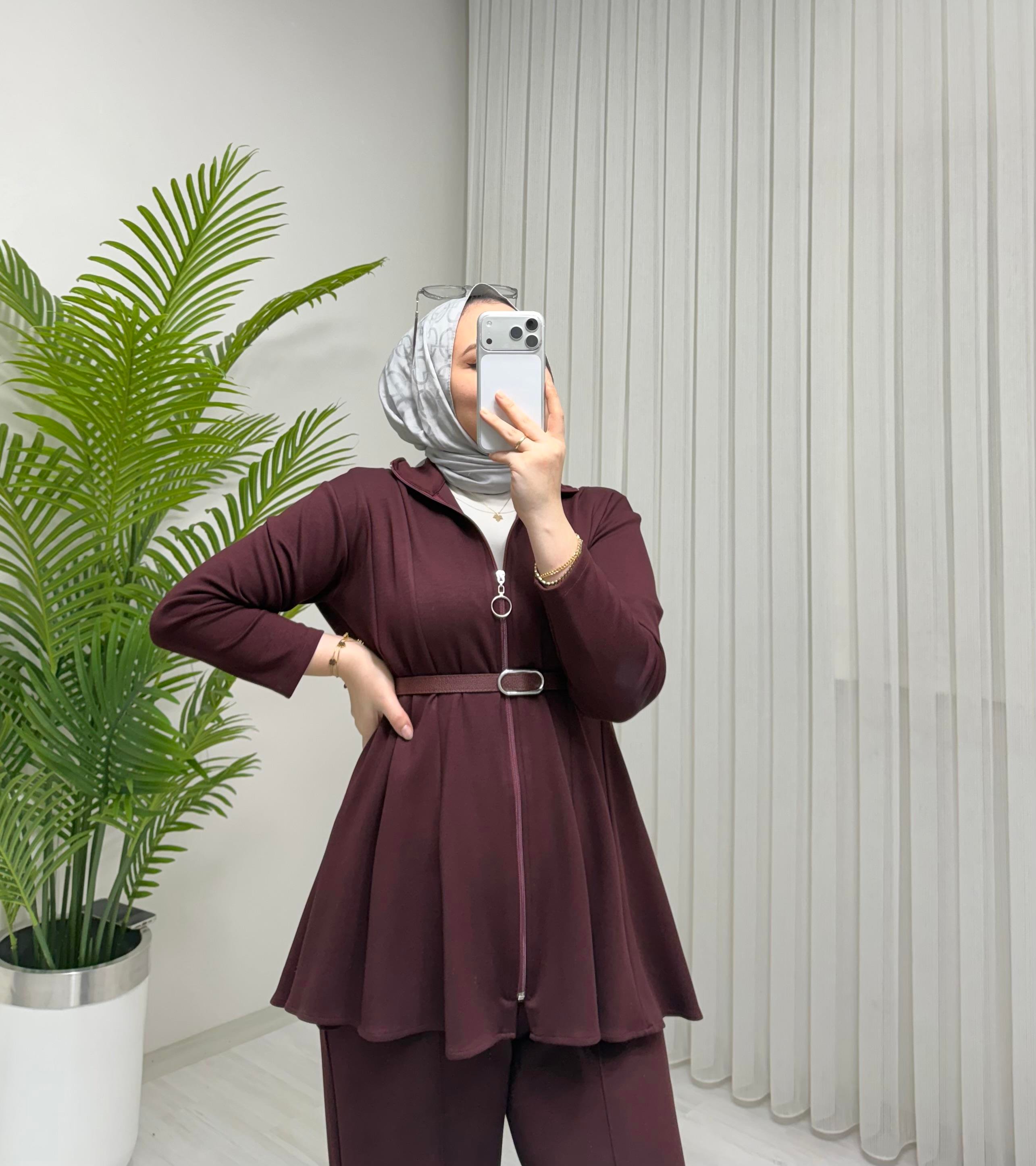 Qup Melisa Pantalonlu Oyşho Takım Bordo
