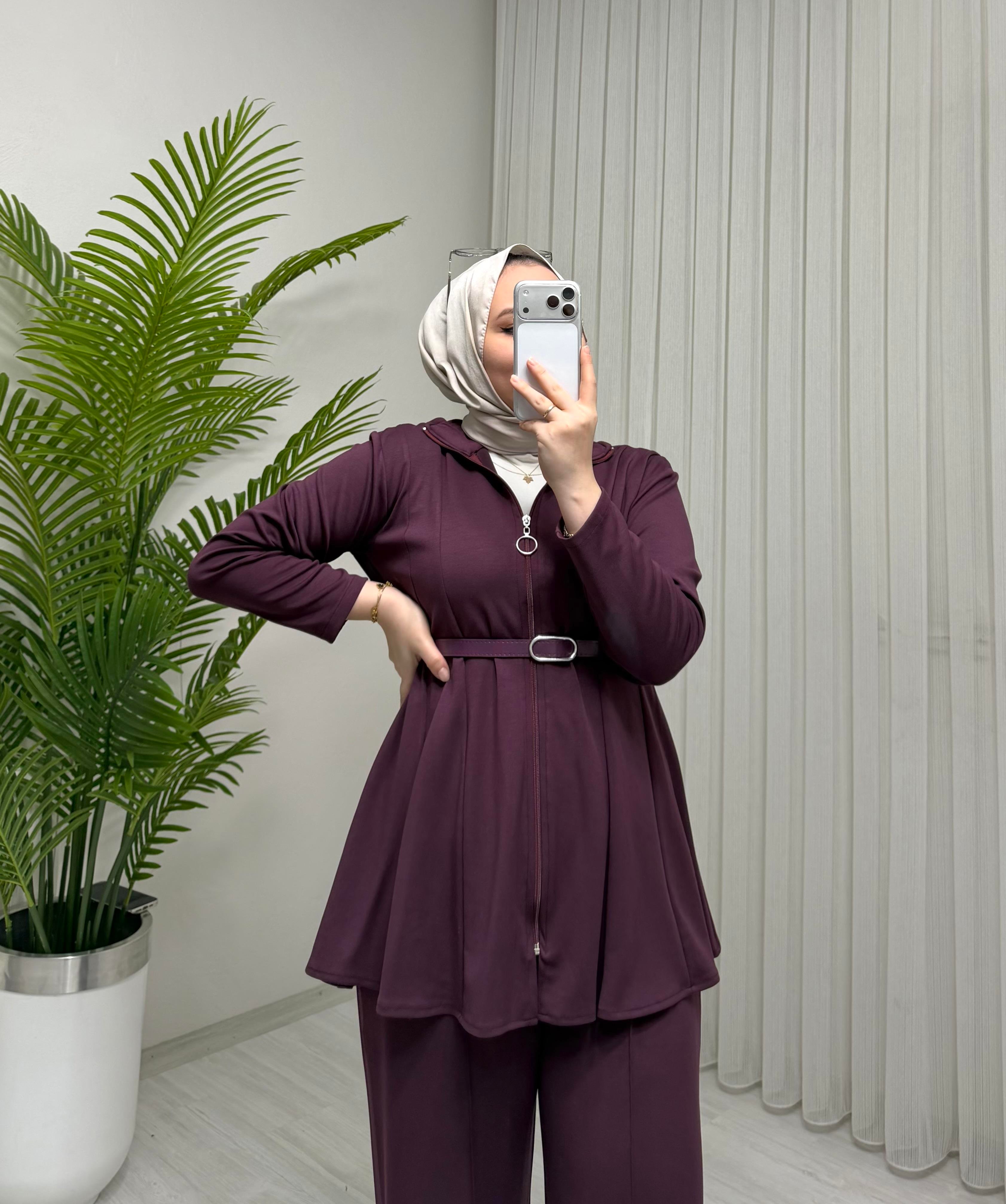 Qup Melisa Pantalonlu Oyşho Takım Mürdüm