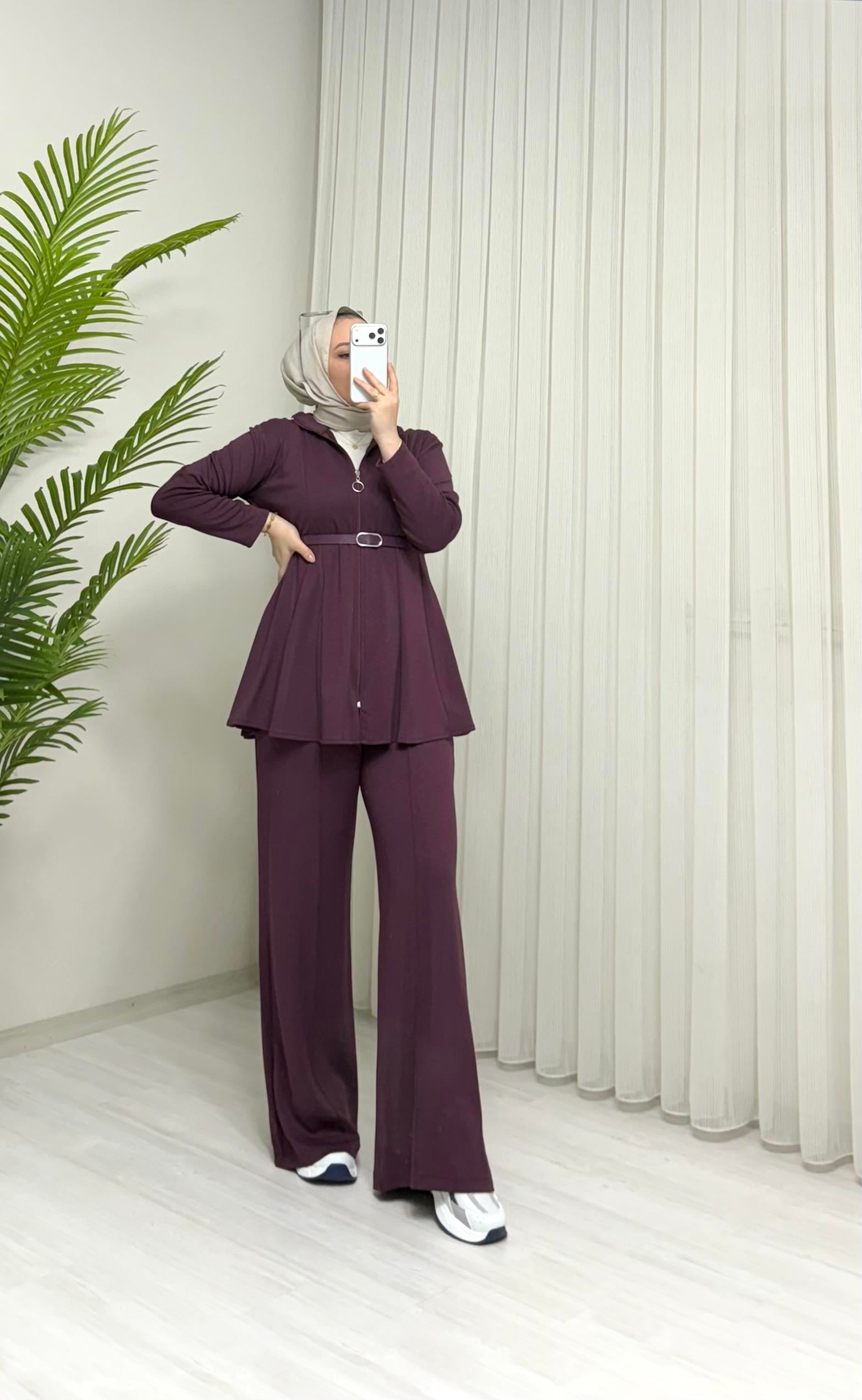 Qup Melisa Pantalonlu Oyşho Takım Mürdüm