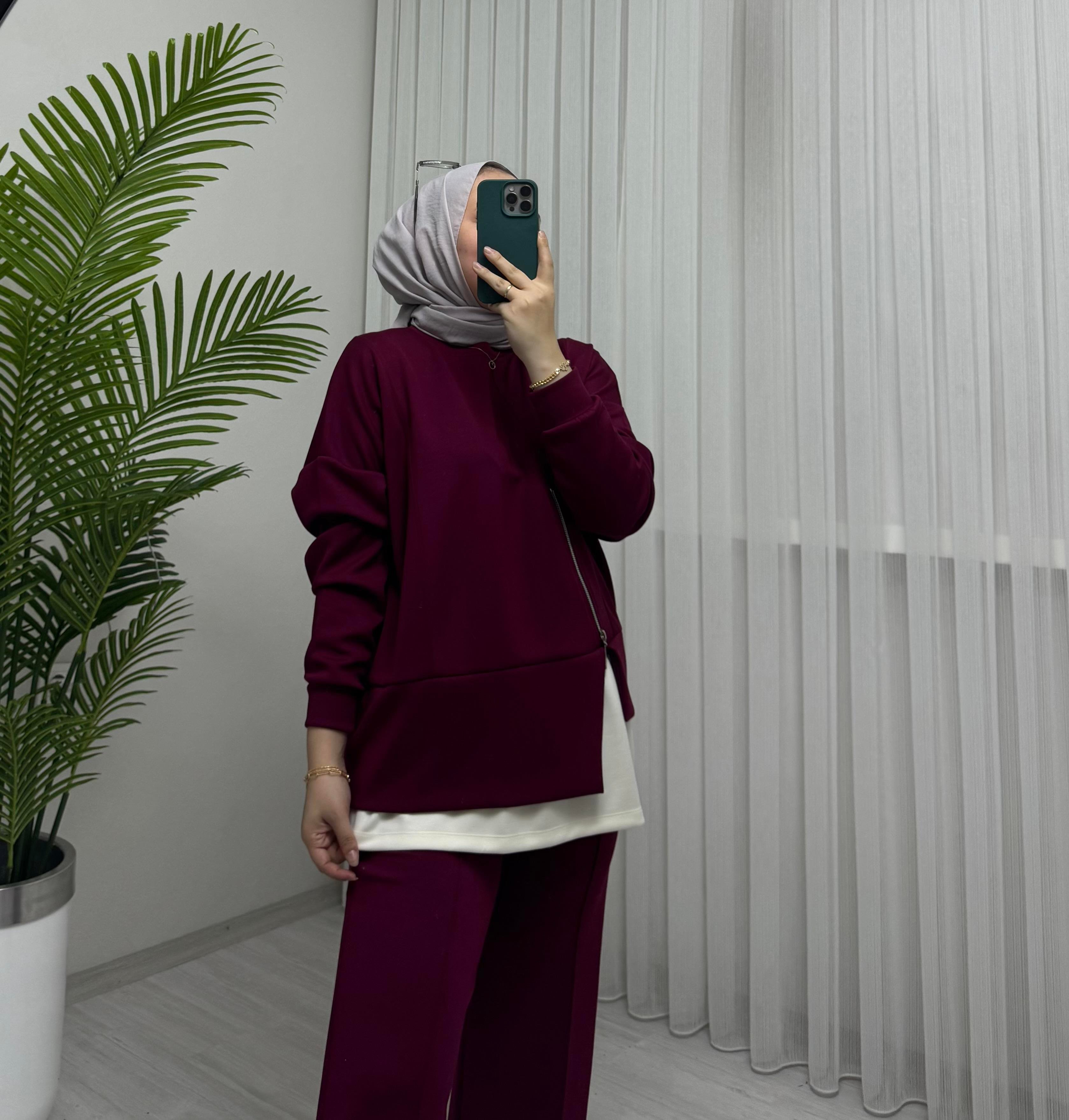 Qup Melodi Fermuar Ve Garnili OYS Takım Bordo