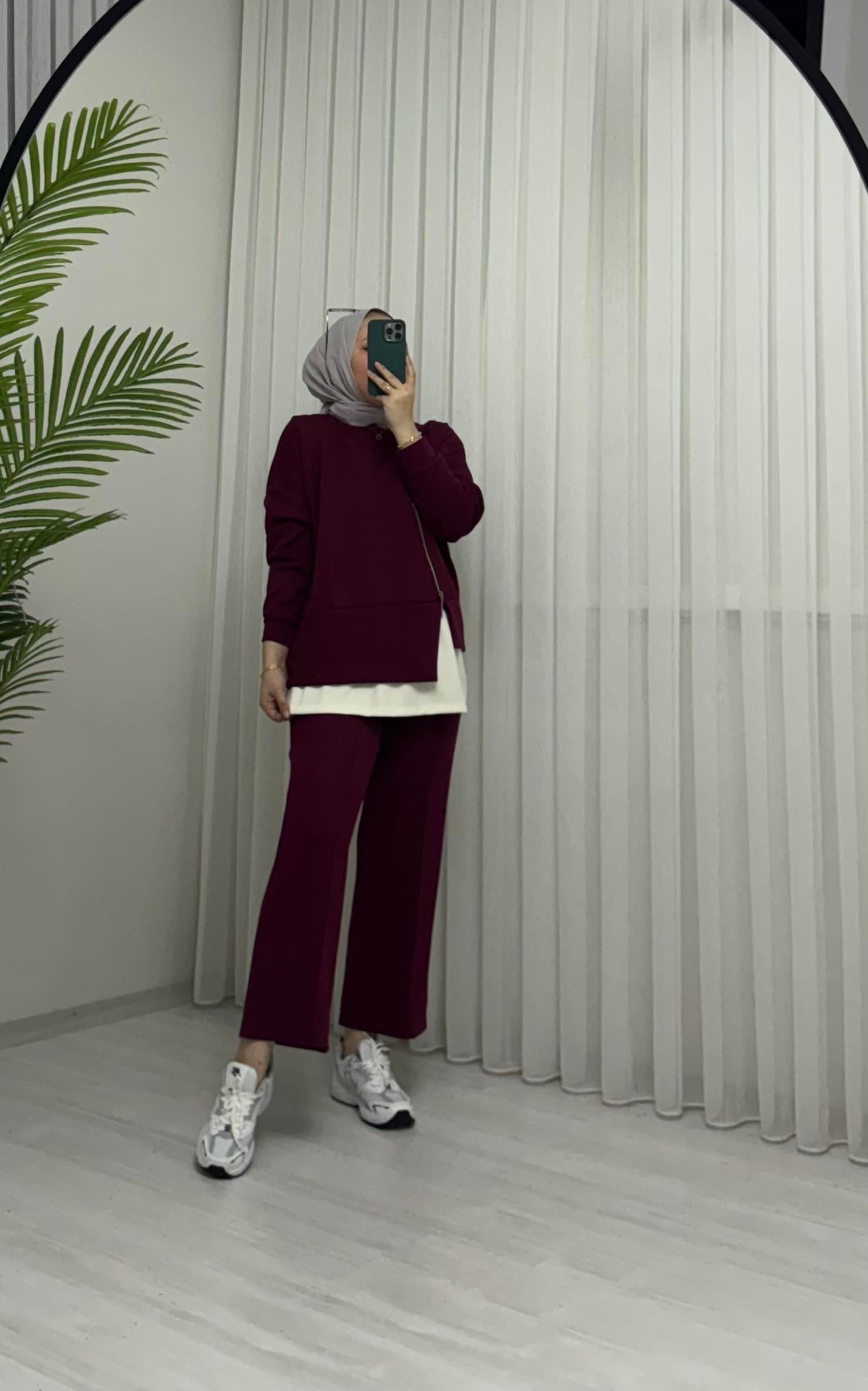 Qup Melodi Fermuar Ve Garnili OYS Takım Bordo
