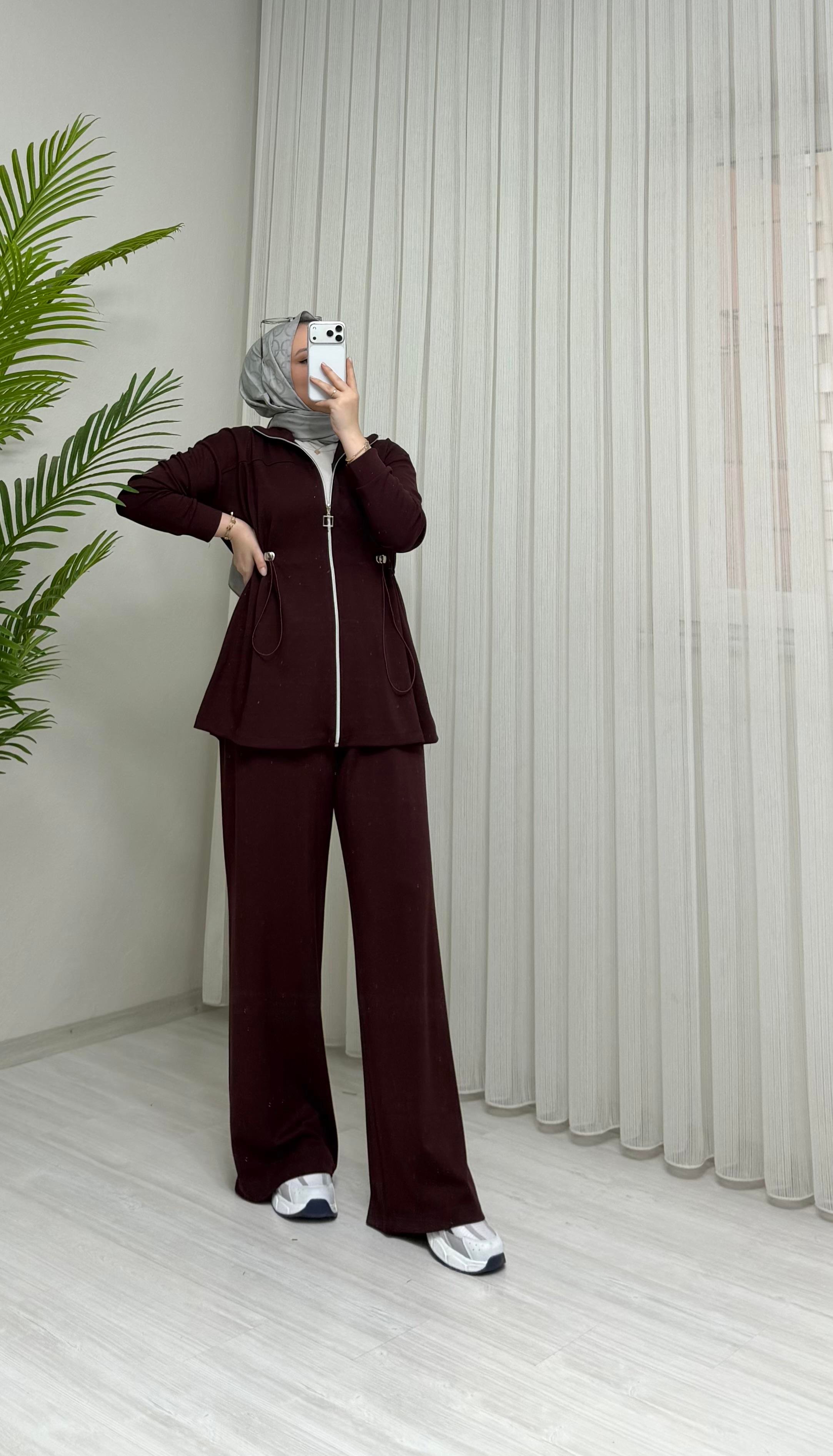 Qup Oyşho Bel Sıkmıklı Takım Bordo