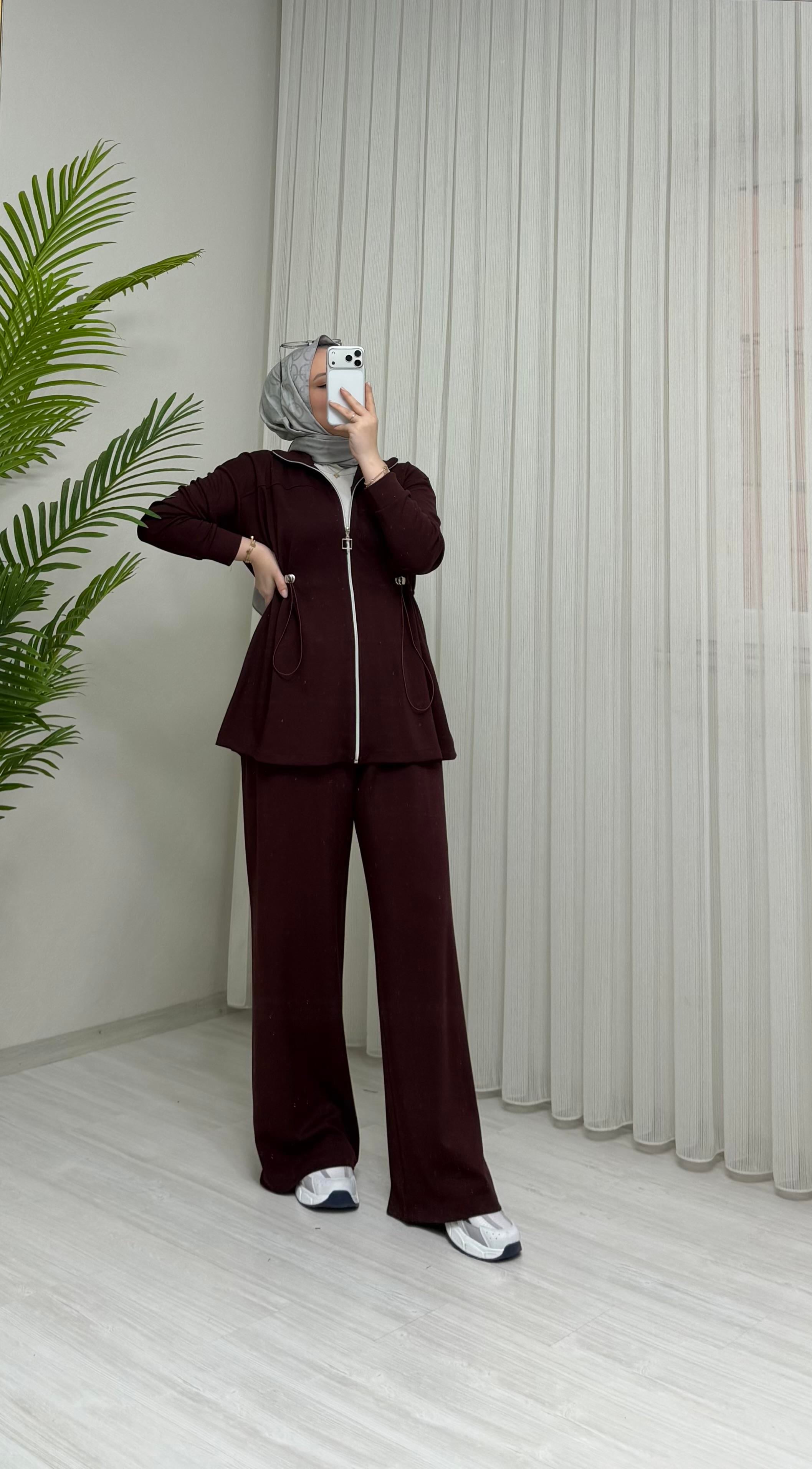 Qup Oyşho Bel Sıkmıklı Takım Bordo