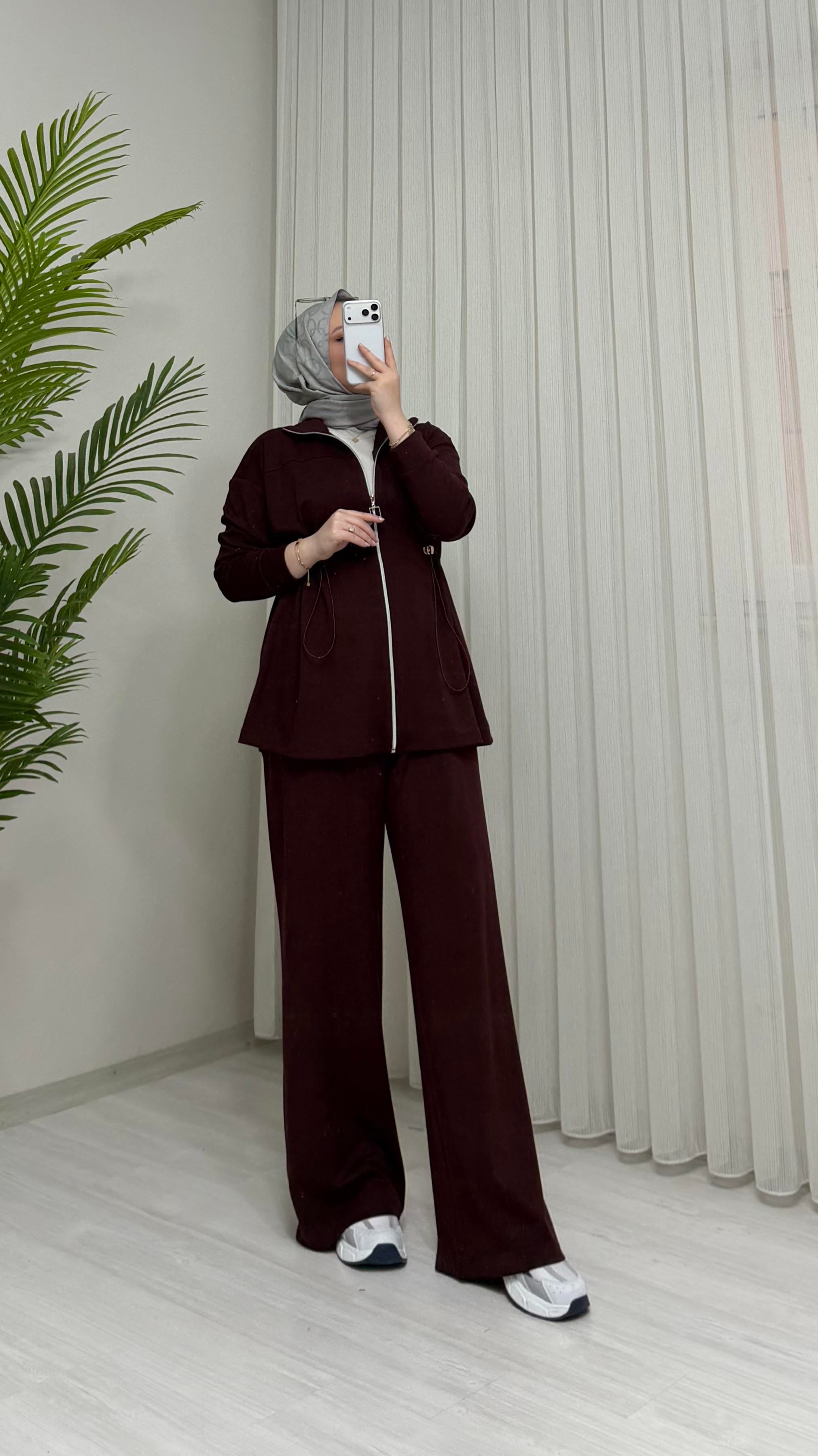 Qup Oyşho Bel Sıkmıklı Takım Bordo