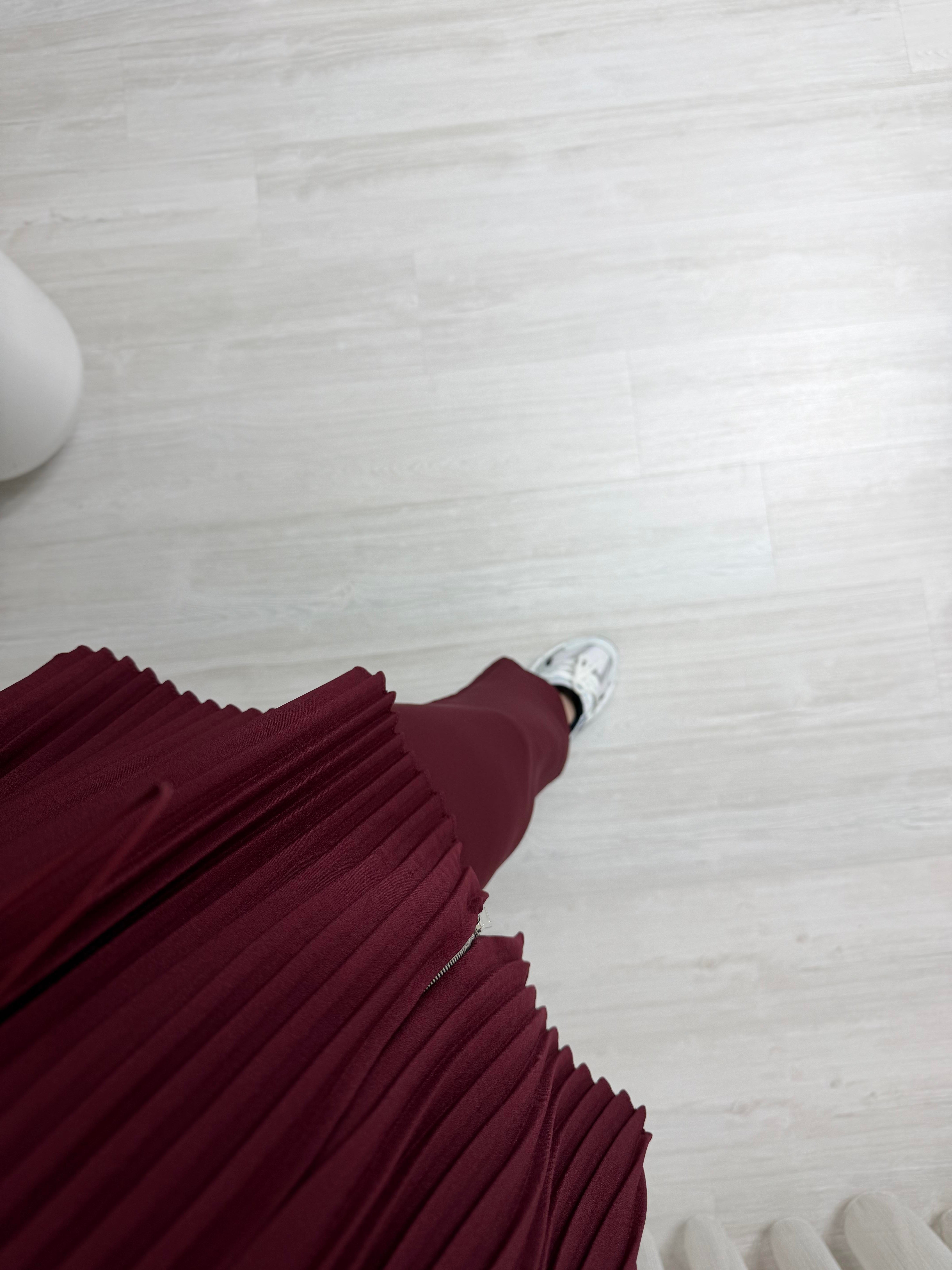Qup Pile Detaylı Krep Takım Bordo