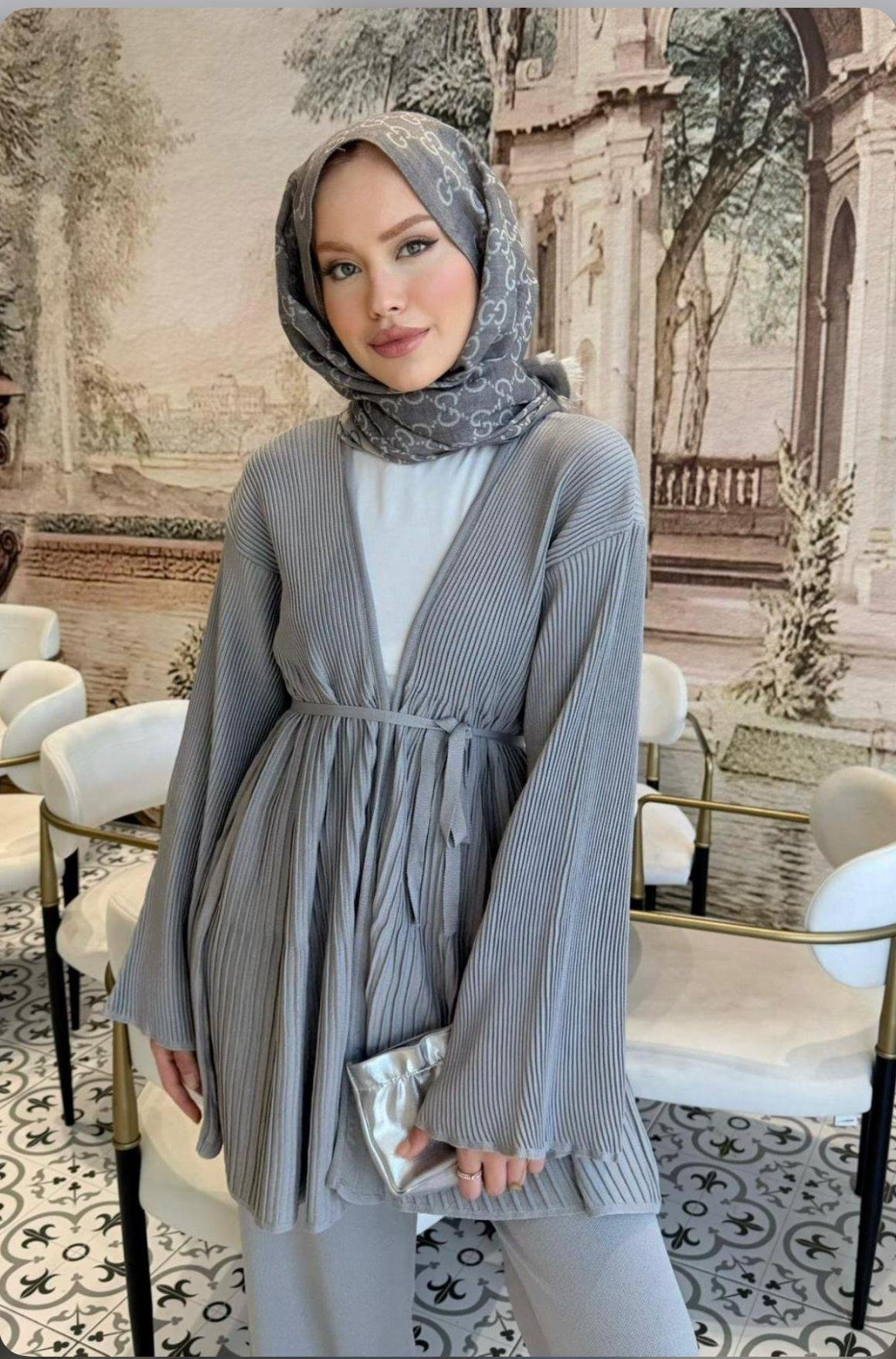 Qup Rio Merserize Fitilli Pantalonlu Takım Gri
