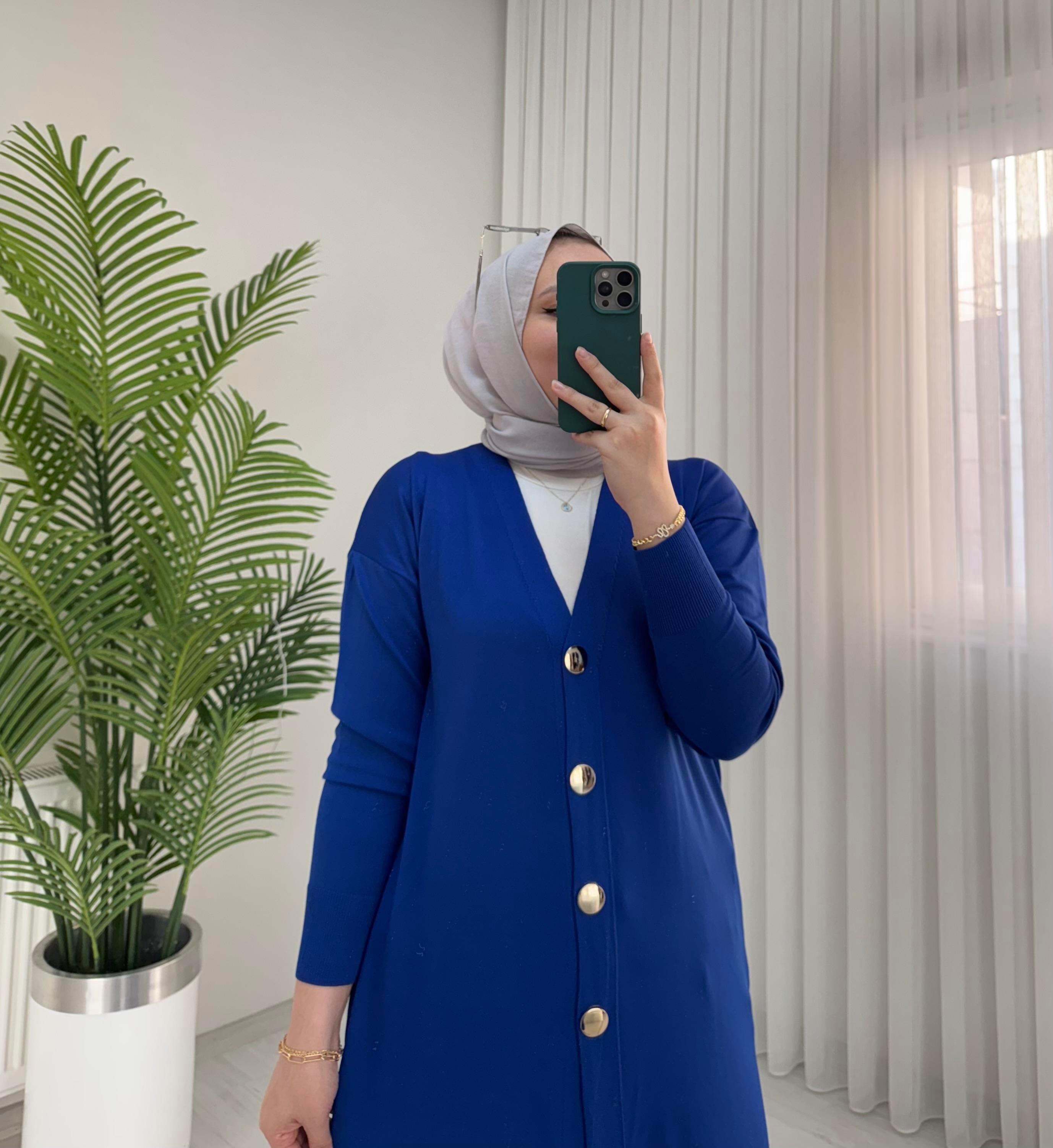 Qup Soğuk İplik Kumaş Merserize Hırka Mavi