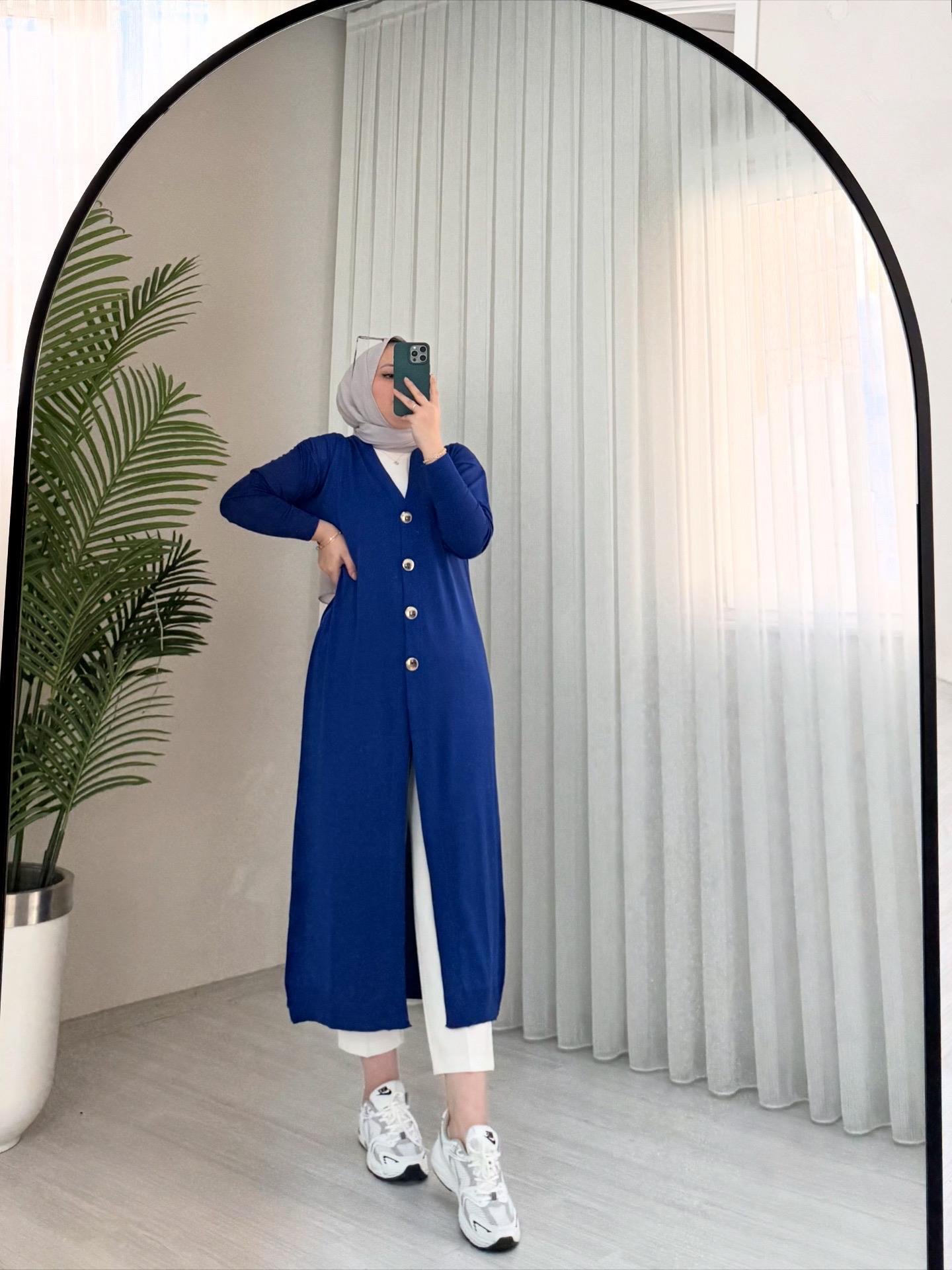 Qup Soğuk İplik Kumaş Merserize Hırka Mavi