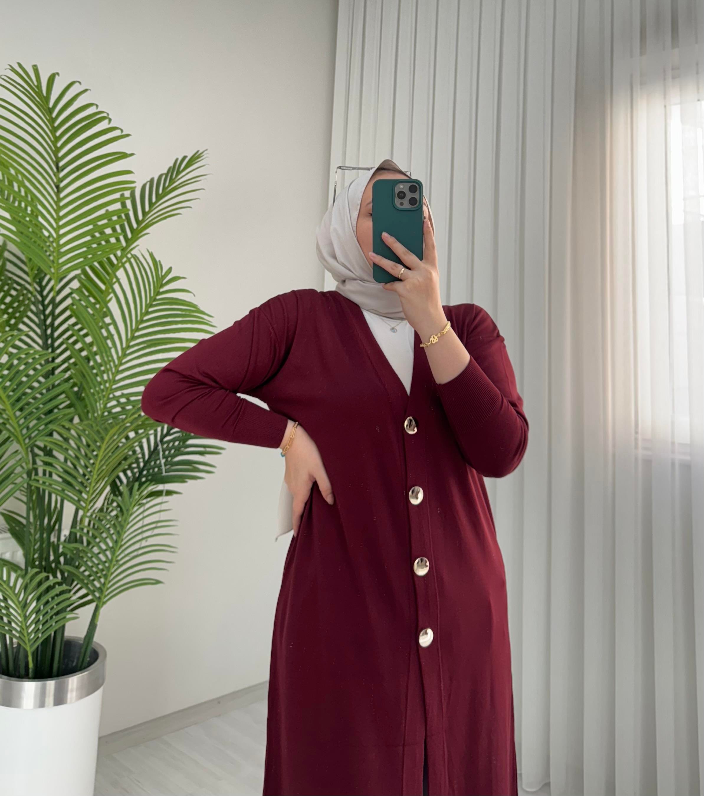 Qup Soğuk İplik Kumaş Merserize Hırka Bordo