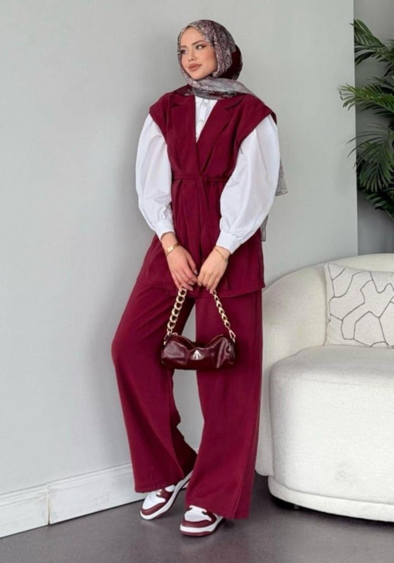 Qup Yelekli Takım Modal Kumaş Bordo (2104)