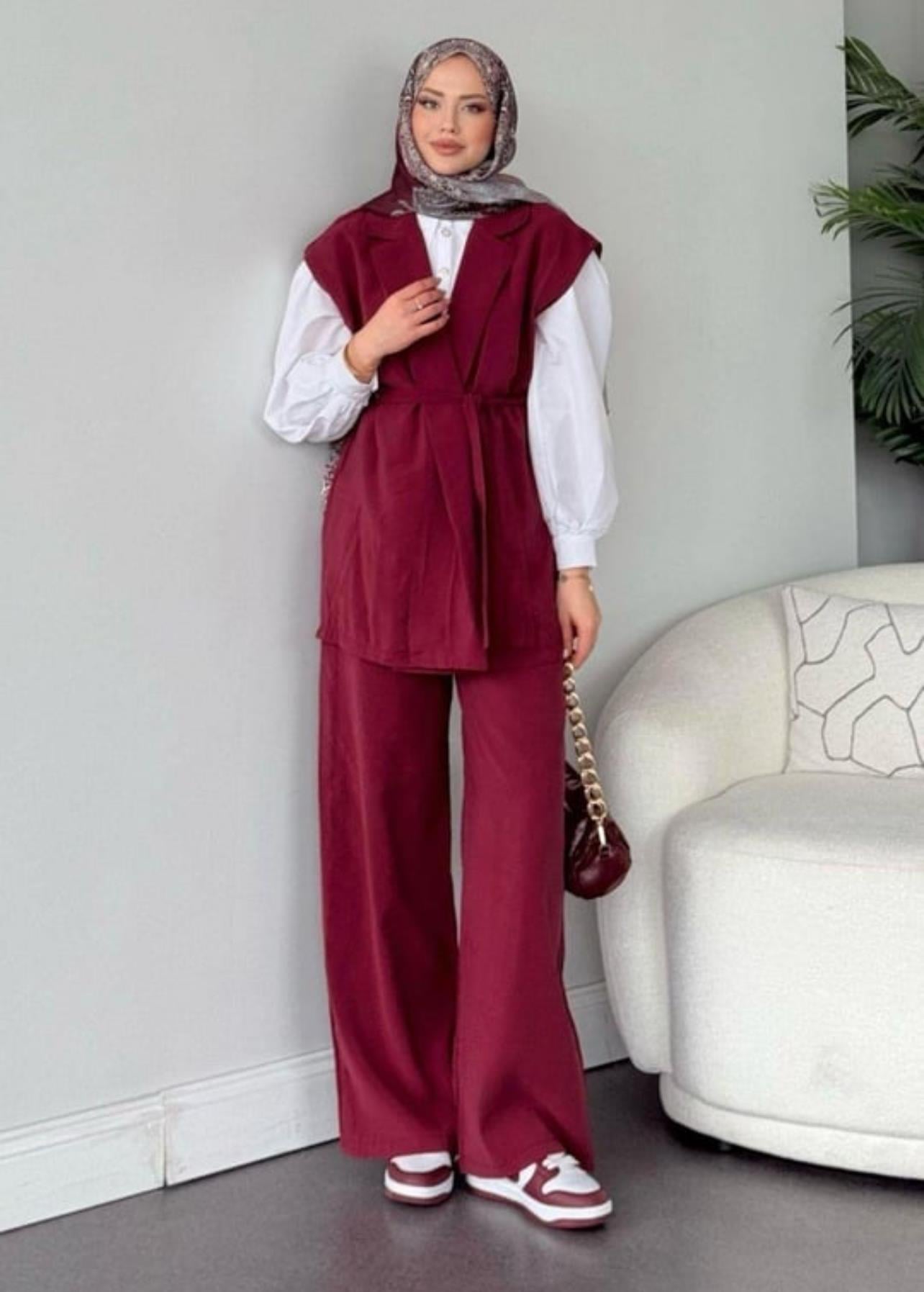 Qup Yelekli Takım Modal Kumaş Bordo (2104)