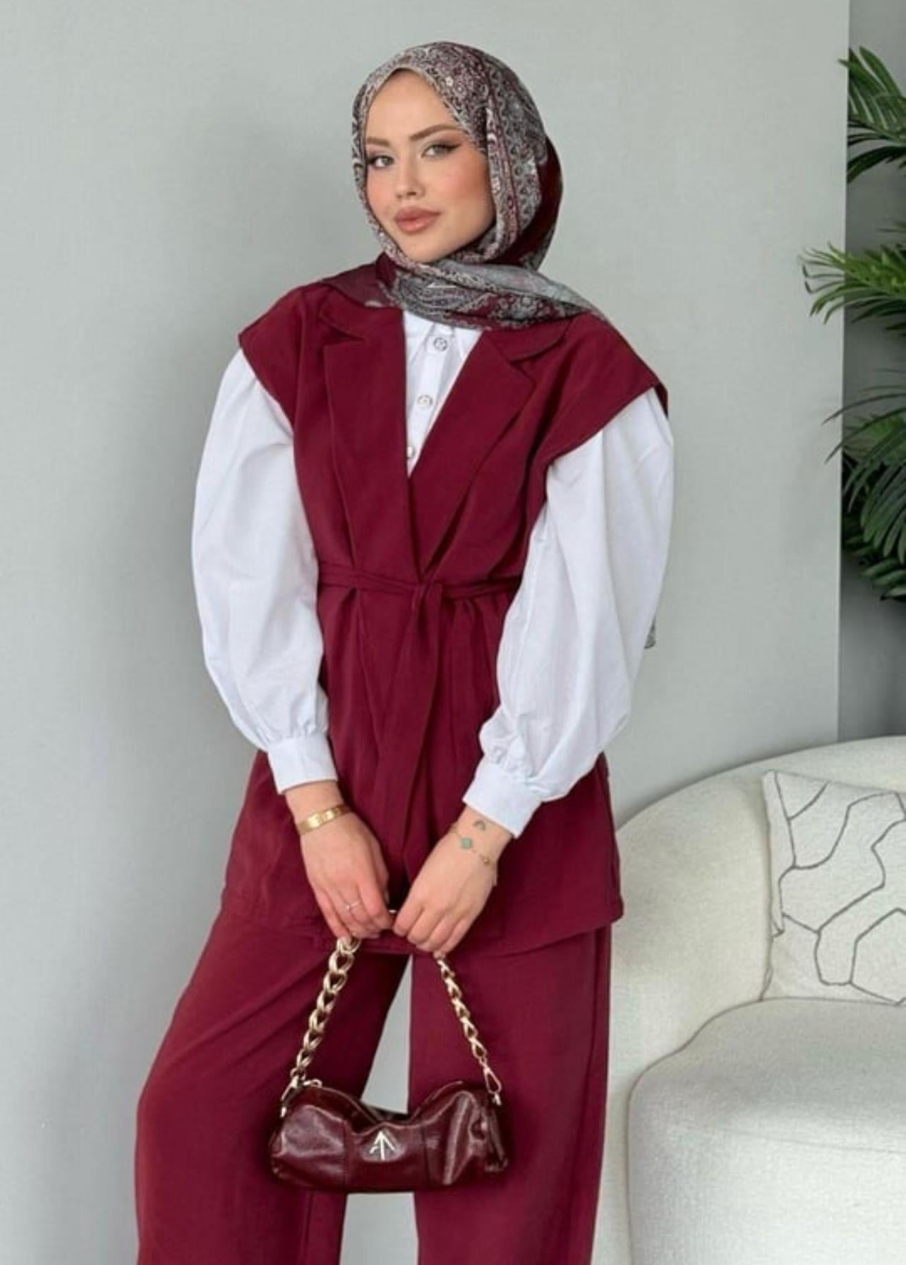 Qup Yelekli Takım Modal Kumaş Bordo (2104)