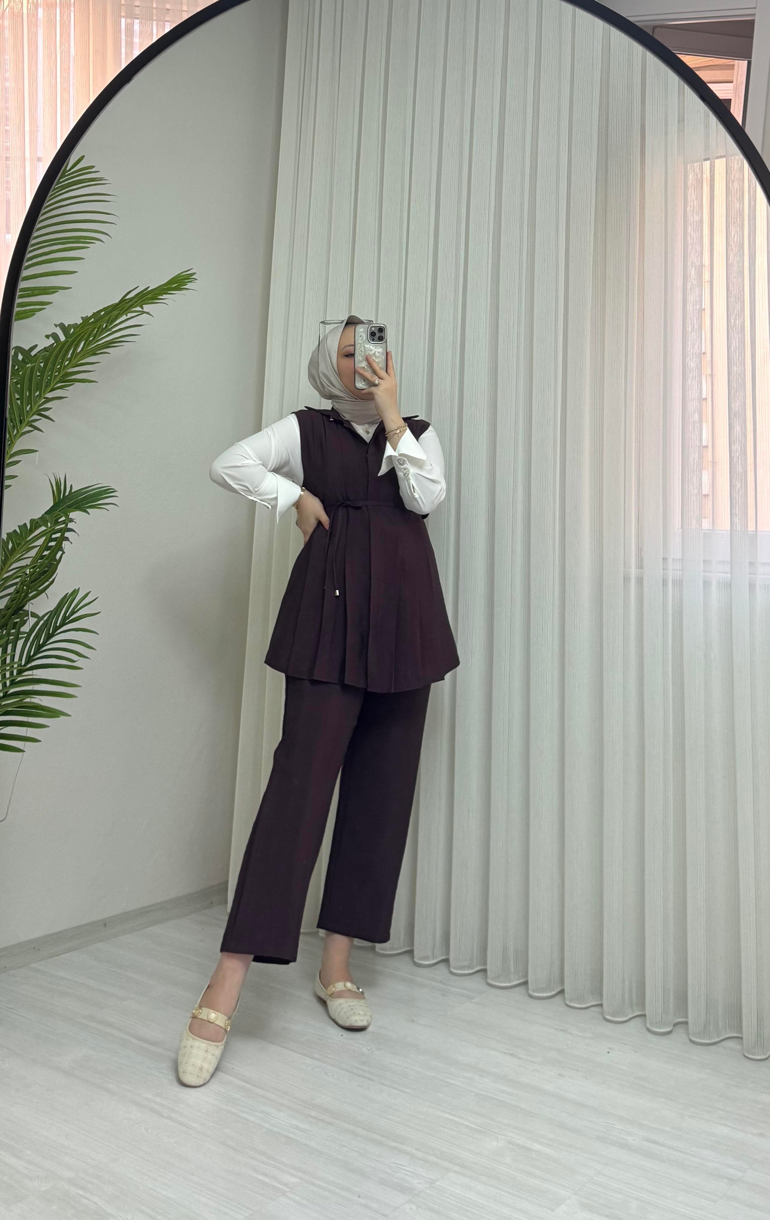 Sole Zara Kupra Üçlü Pileli Takım Bordo