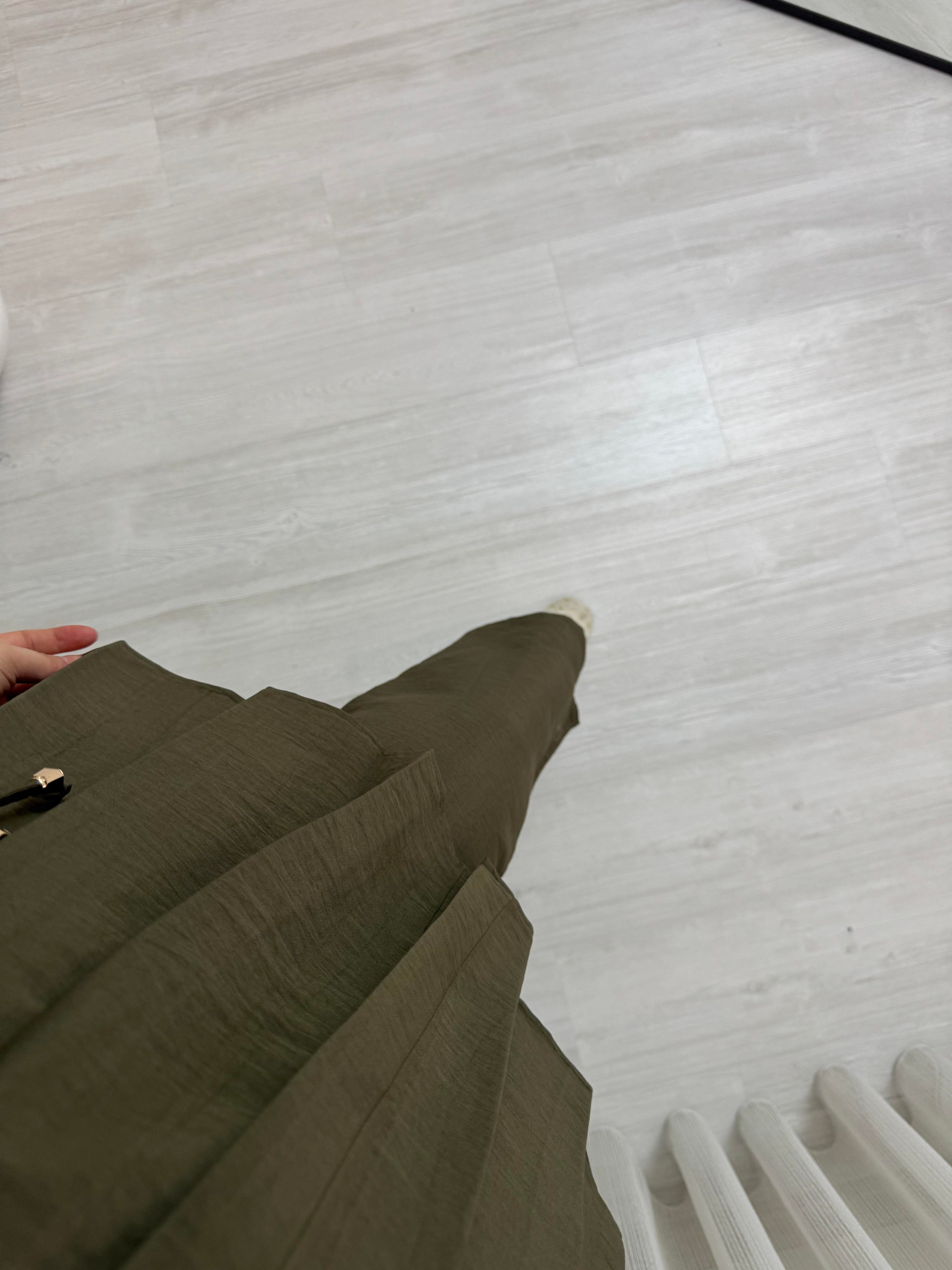 Sole Zara Kupra Üçlü Pileli Takım Haki