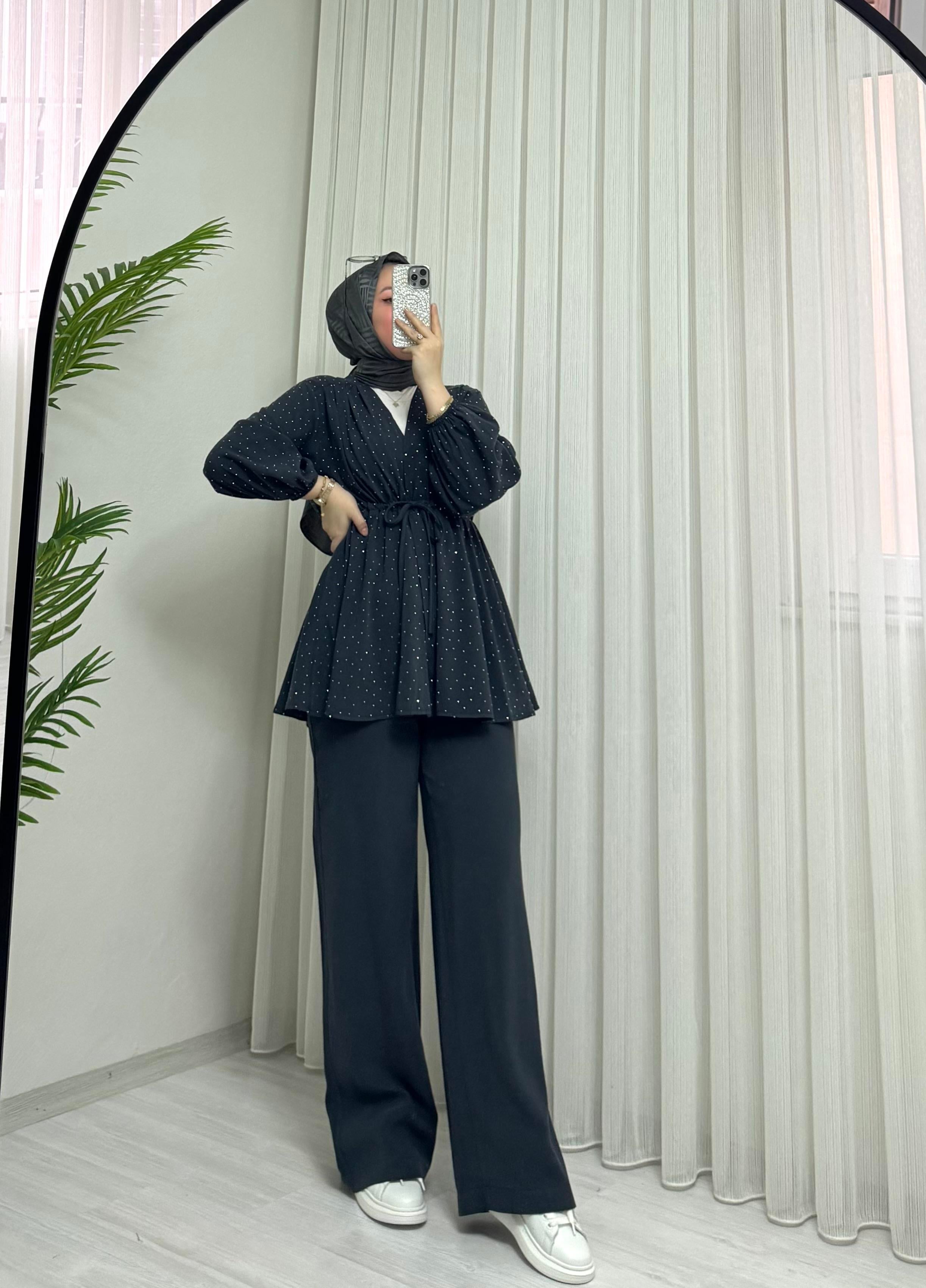 Taba Pırlantalı Modal Kumaş Takım Antrasit 